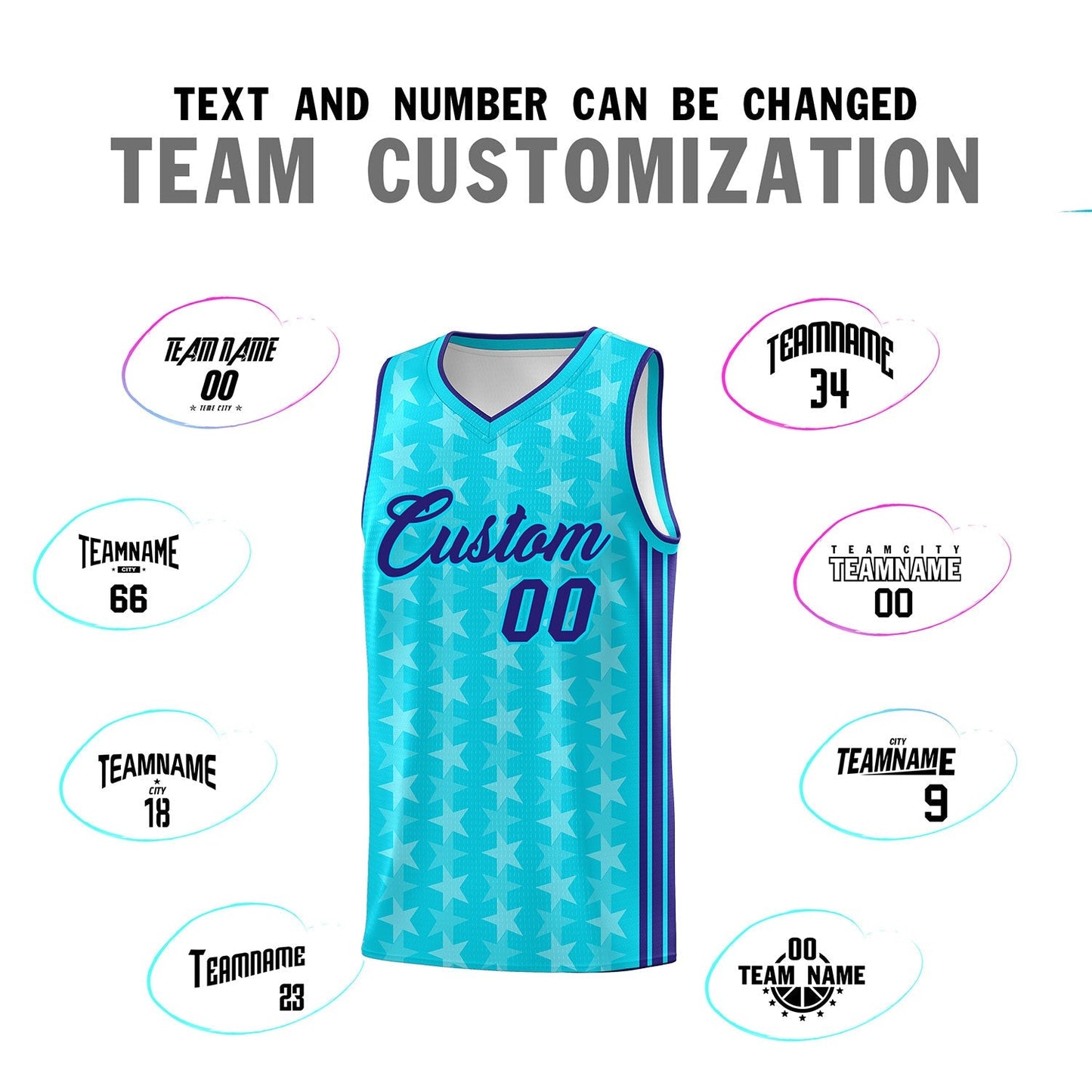 Custom Sky Blue White Star Graffiti Pattern Sets Sports Uniform Basketball Jersey Limited