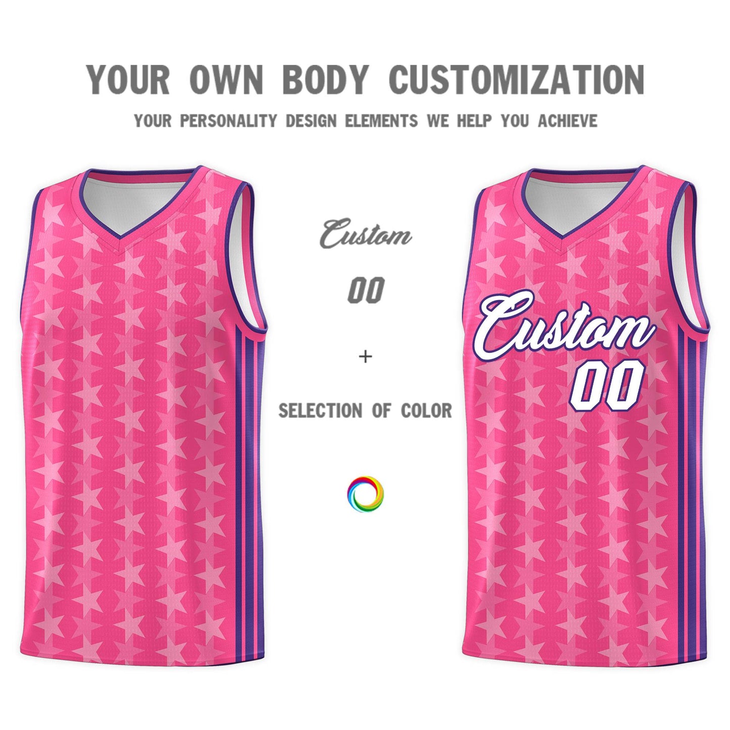 Custom Pink White Star Graffiti Pattern Sets Sports Uniform Basketball Jersey Limited
