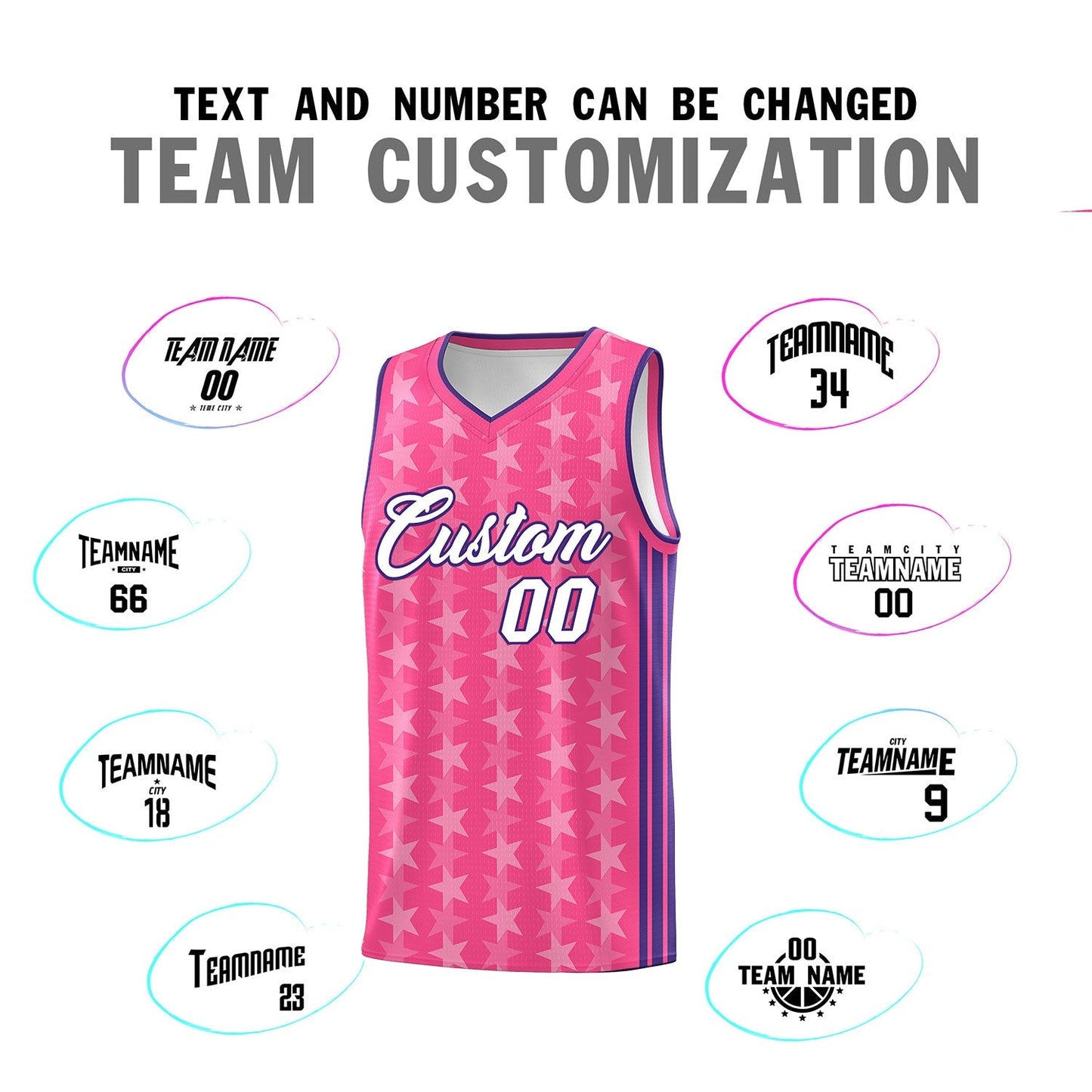 Custom Pink White Star Graffiti Pattern Sets Sports Uniform Basketball Jersey Limited