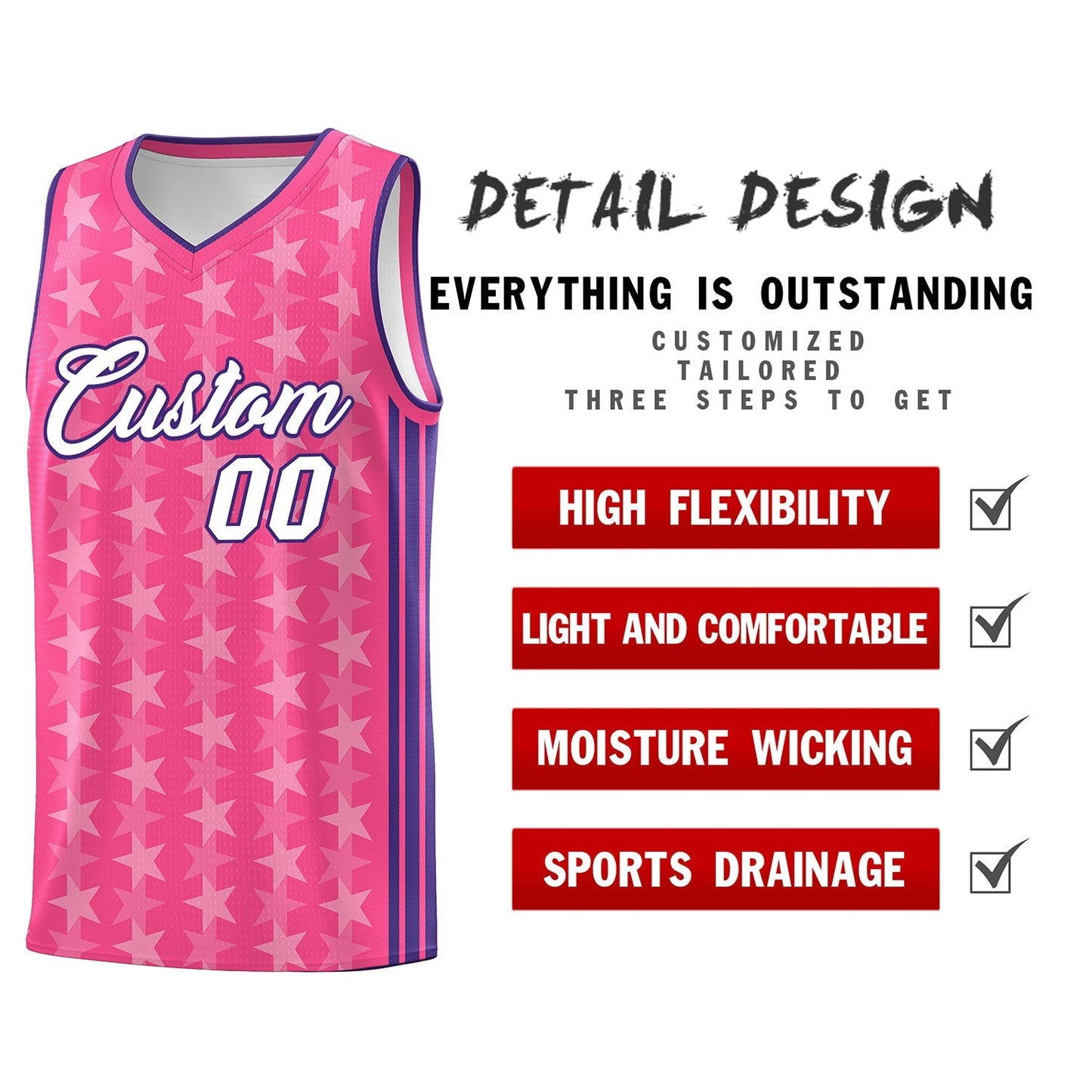 Custom Pink White Star Graffiti Pattern Sets Sports Uniform Basketball Jersey Limited