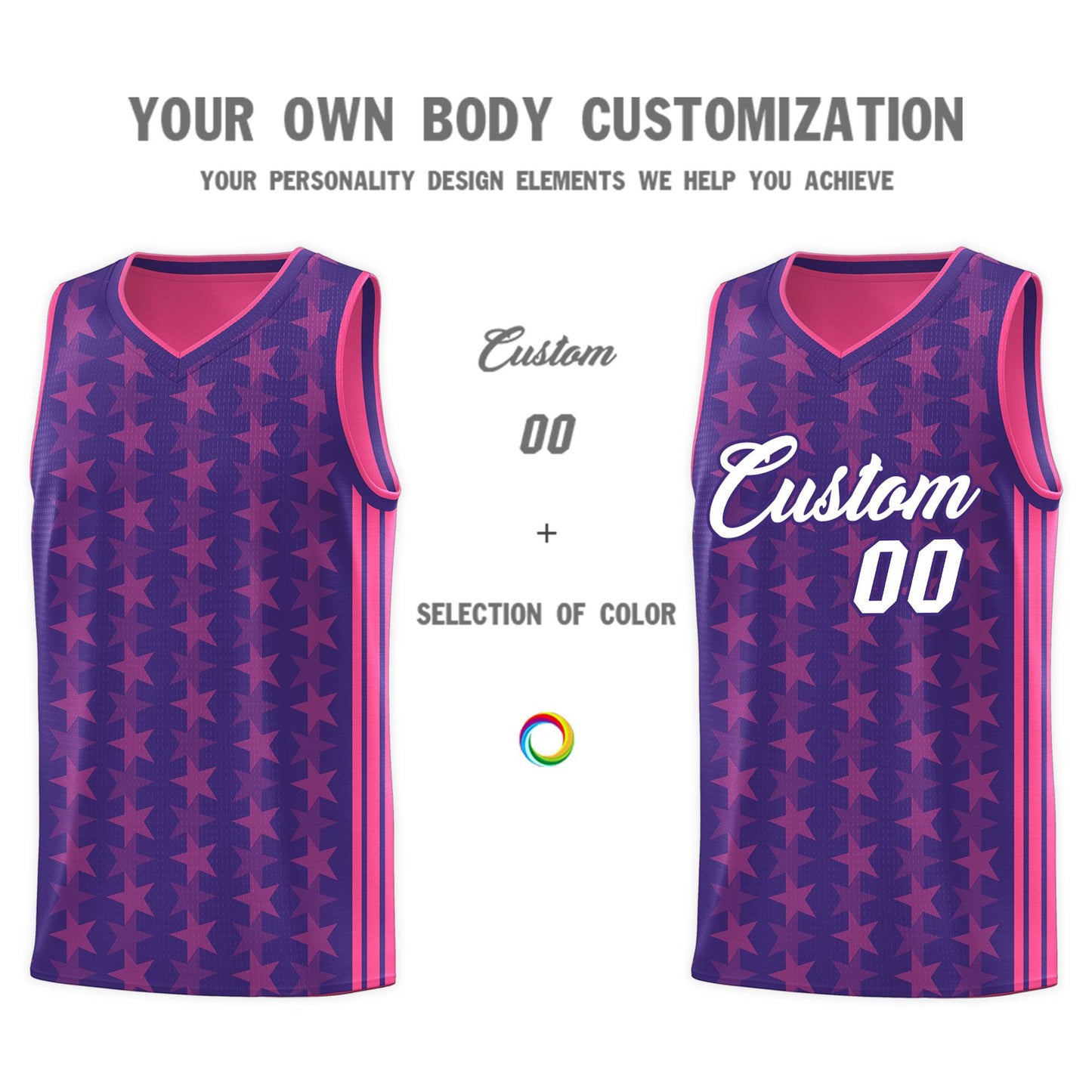 Custom Purple Pink Star Graffiti Pattern Sets Sports Uniform Basketball Jersey Limited