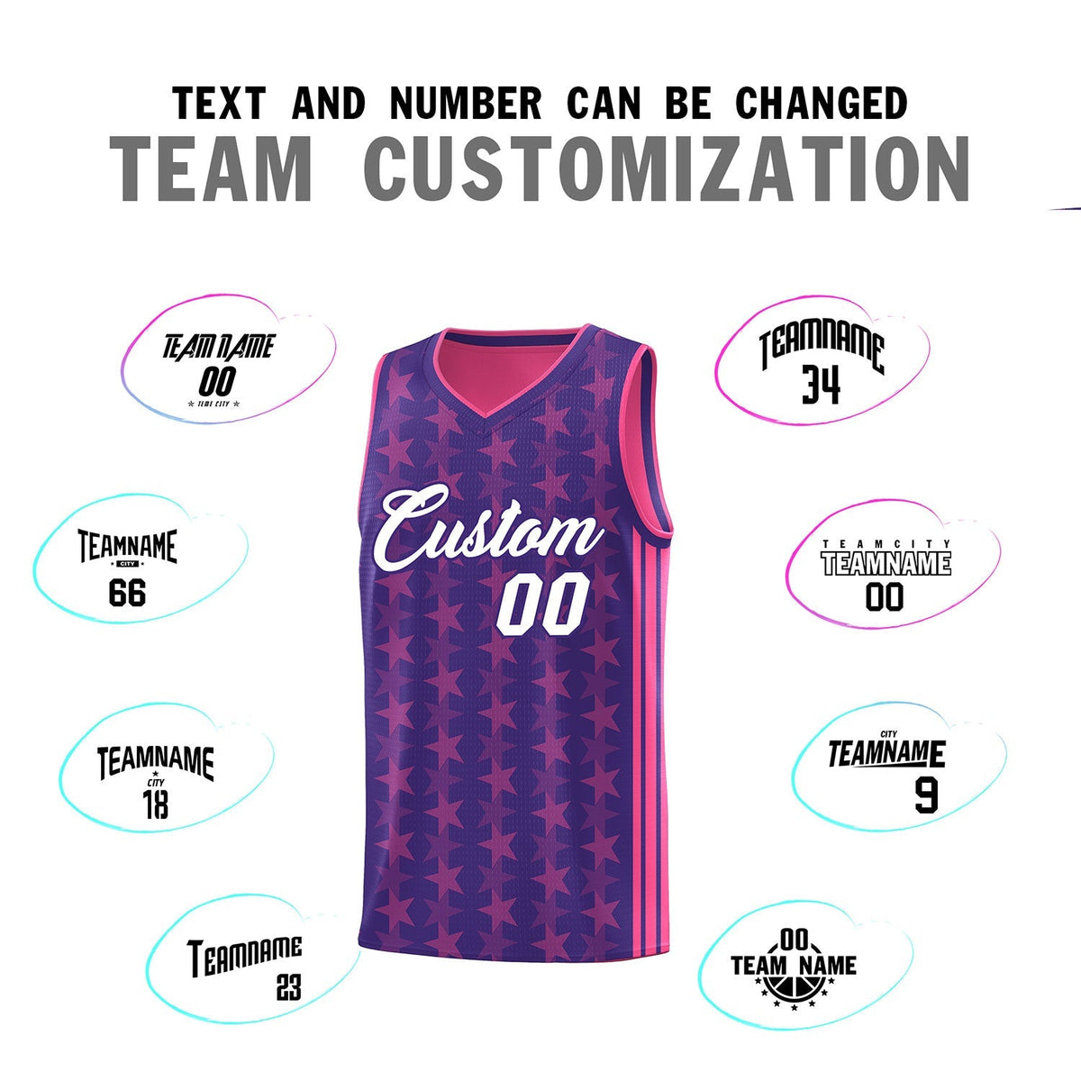 Custom Purple Pink Star Graffiti Pattern Sets Sports Uniform Basketball Jersey Limited