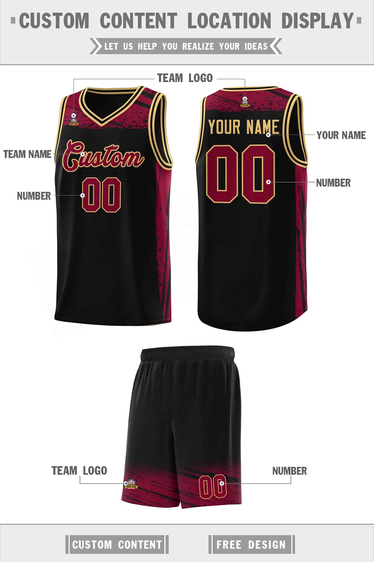 Custom Black Crimson Graffiti Pattern Sports Uniform Basketball Jersey Limited