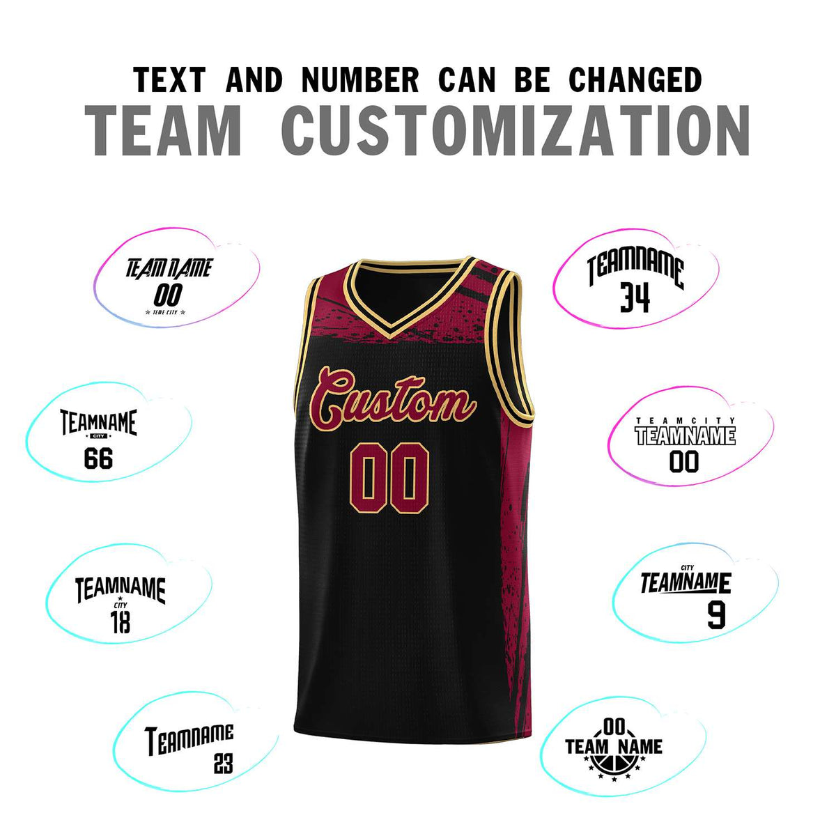 Custom Black Crimson Graffiti Pattern Sports Uniform Basketball Jersey Limited