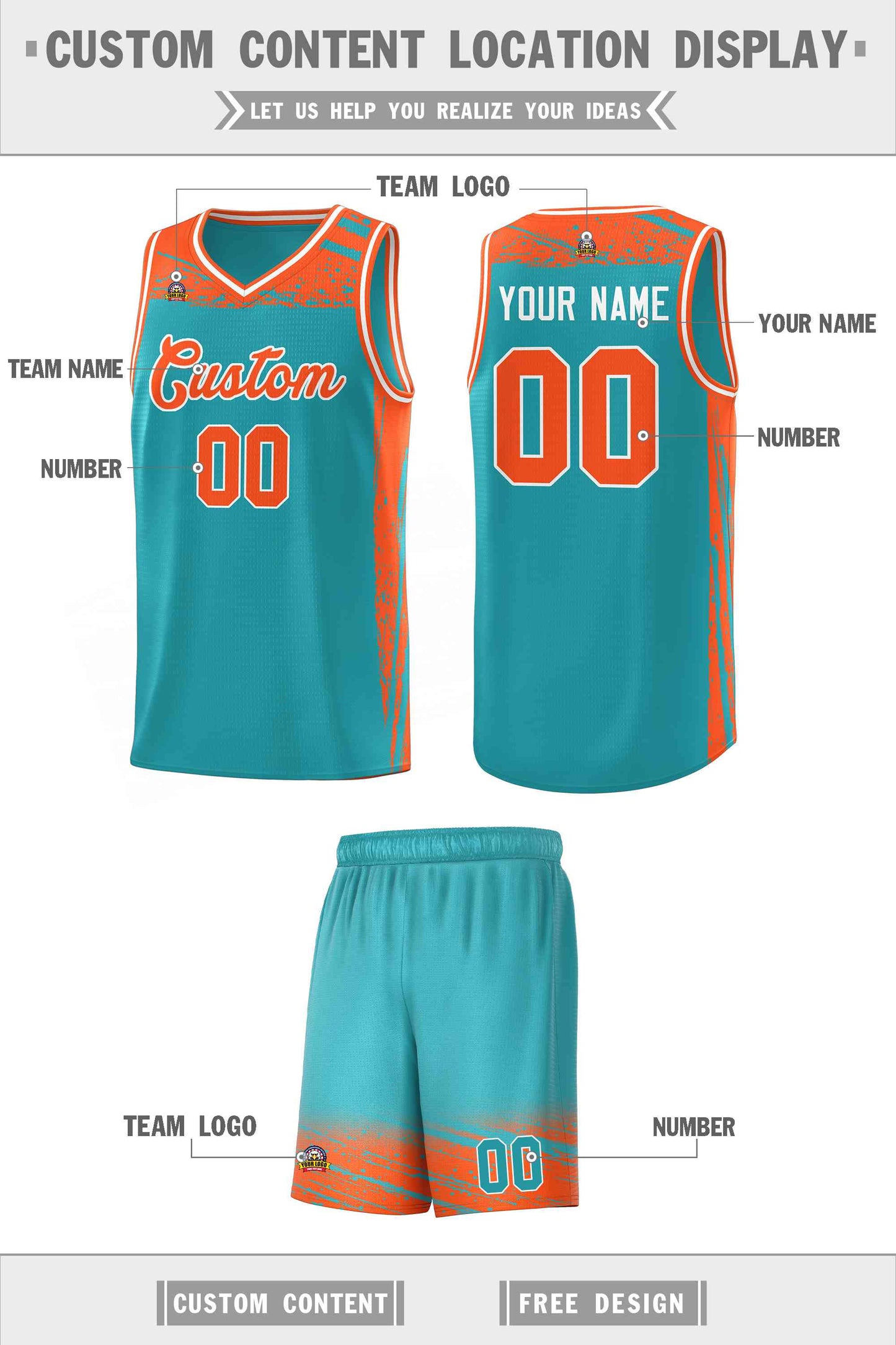 Custom Aqua Orange Graffiti Pattern Sports Uniform Basketball Jersey Limited