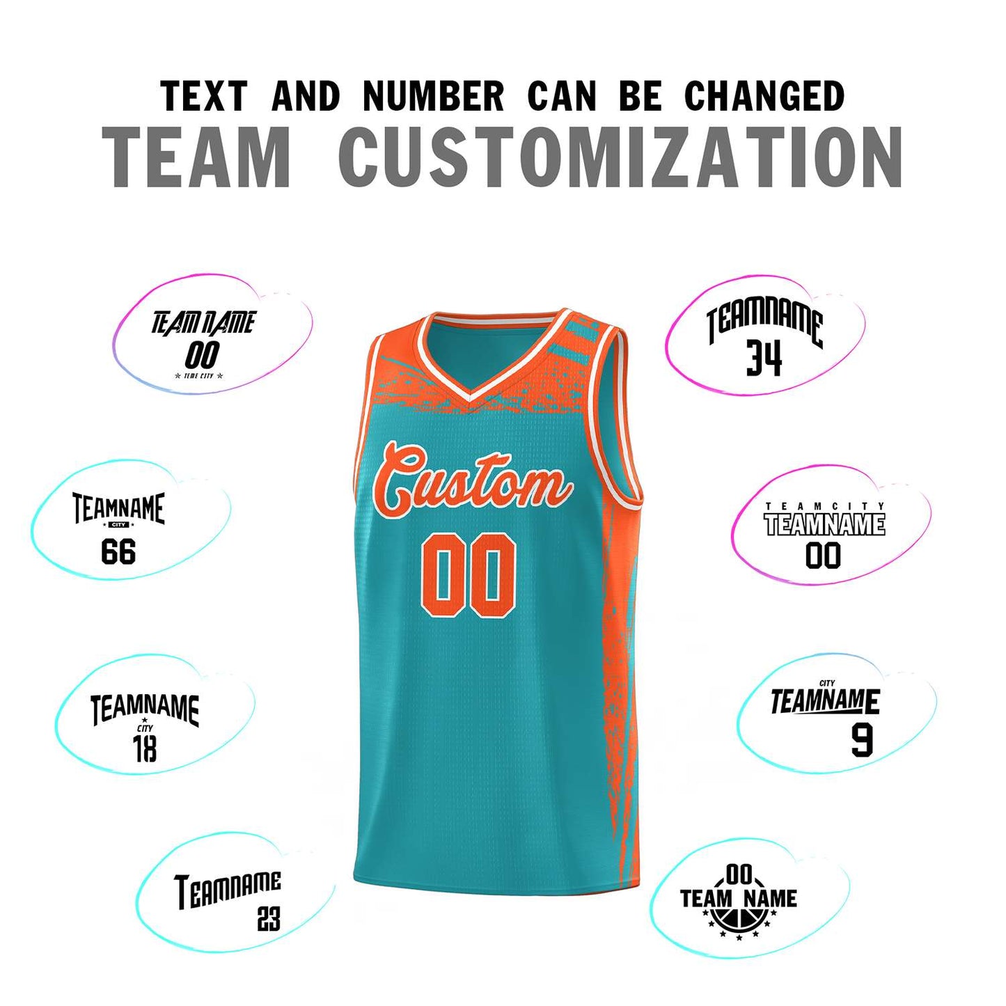 Custom Aqua Orange Graffiti Pattern Sports Uniform Basketball Jersey Limited