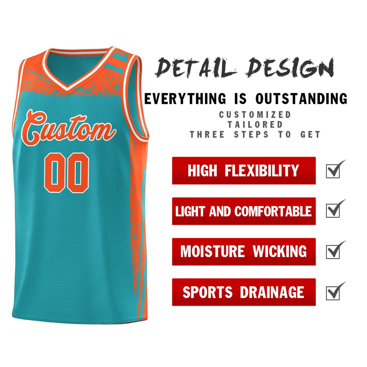 Custom Aqua Orange Graffiti Pattern Sports Uniform Basketball Jersey Limited