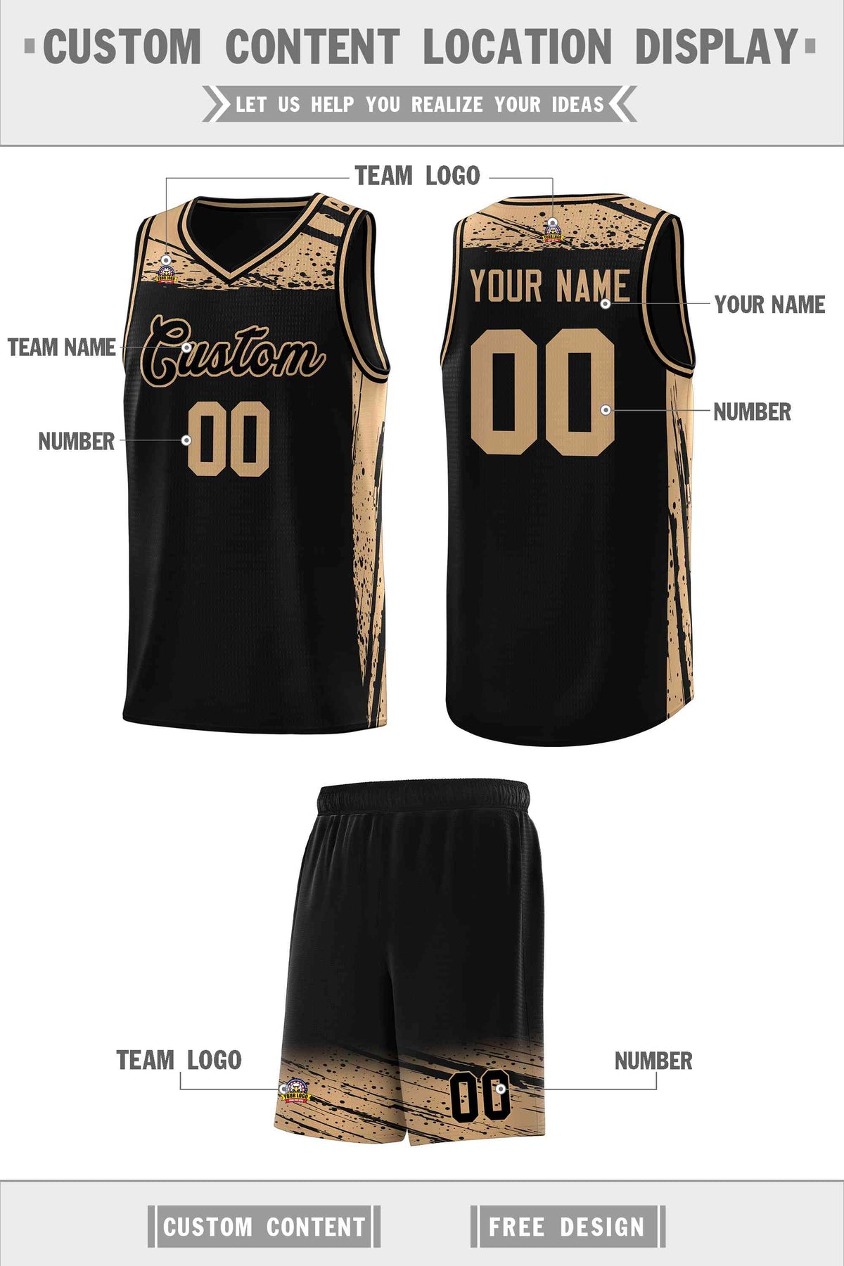 Custom Black Old Gold Graffiti Pattern Sports Uniform Basketball Jersey Limited