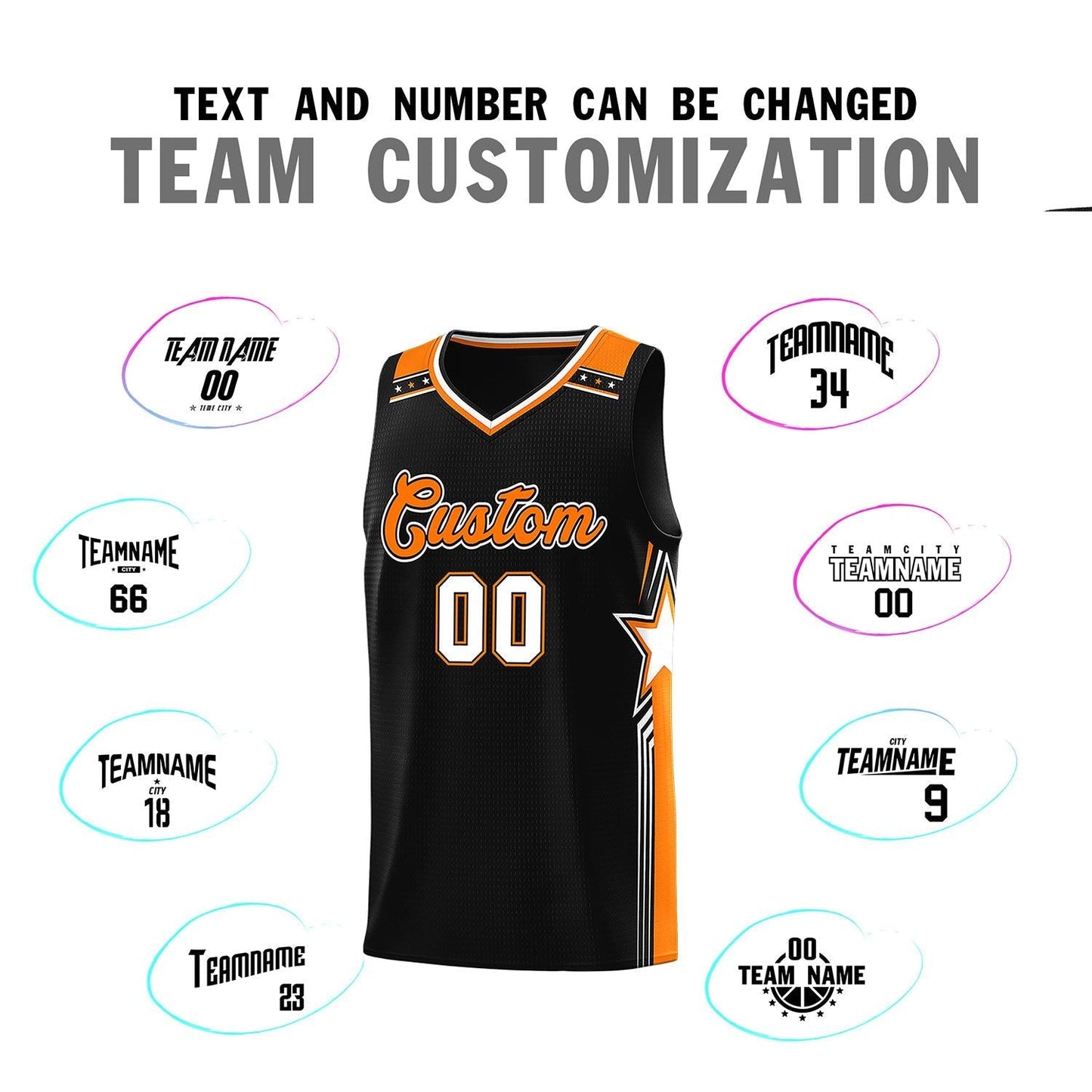 Custom Black Orange Star Graffiti Pattern Sports Uniform Basketball Jersey Limited