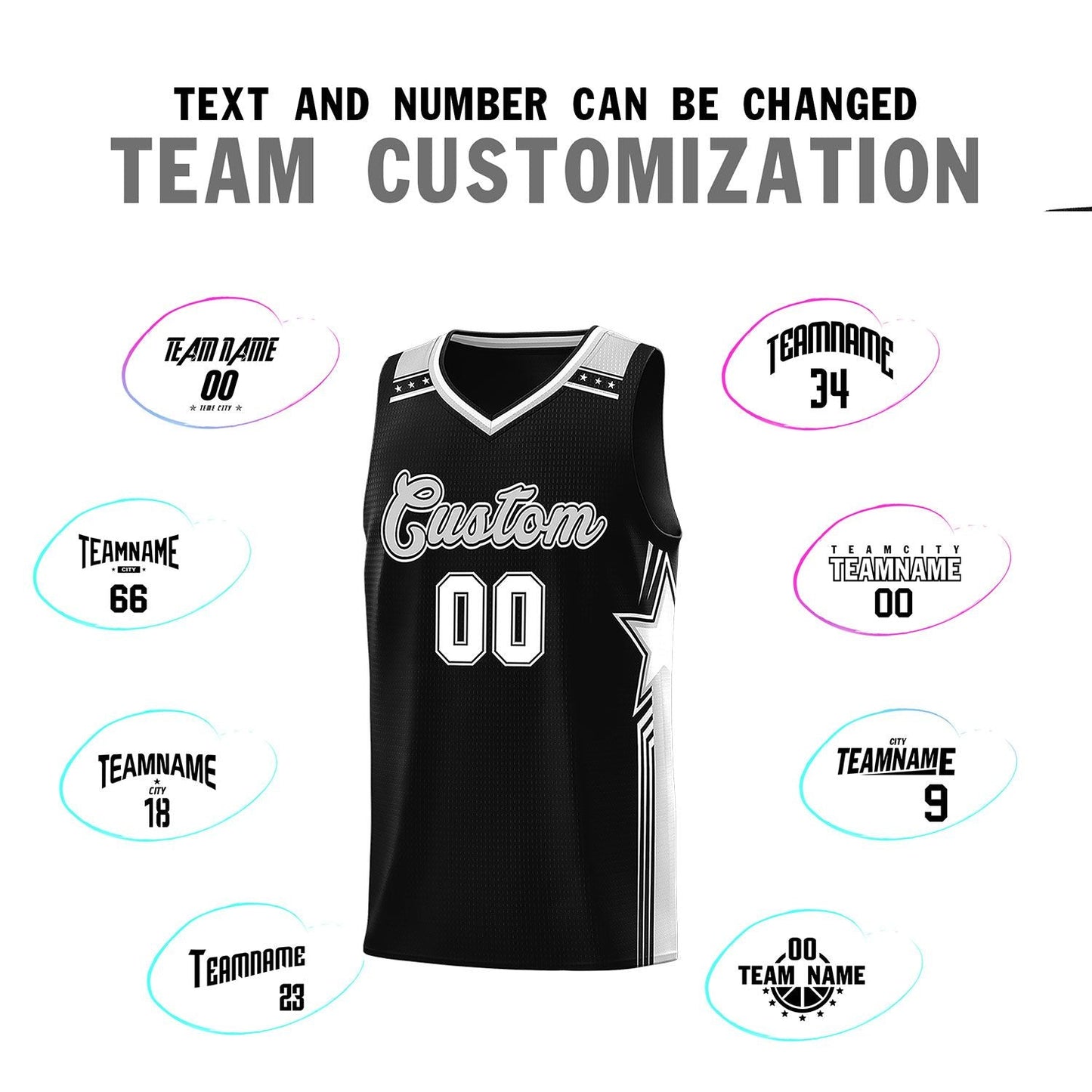 Custom Black Gray Star Graffiti Pattern Sports Uniform Basketball Jersey Limited
