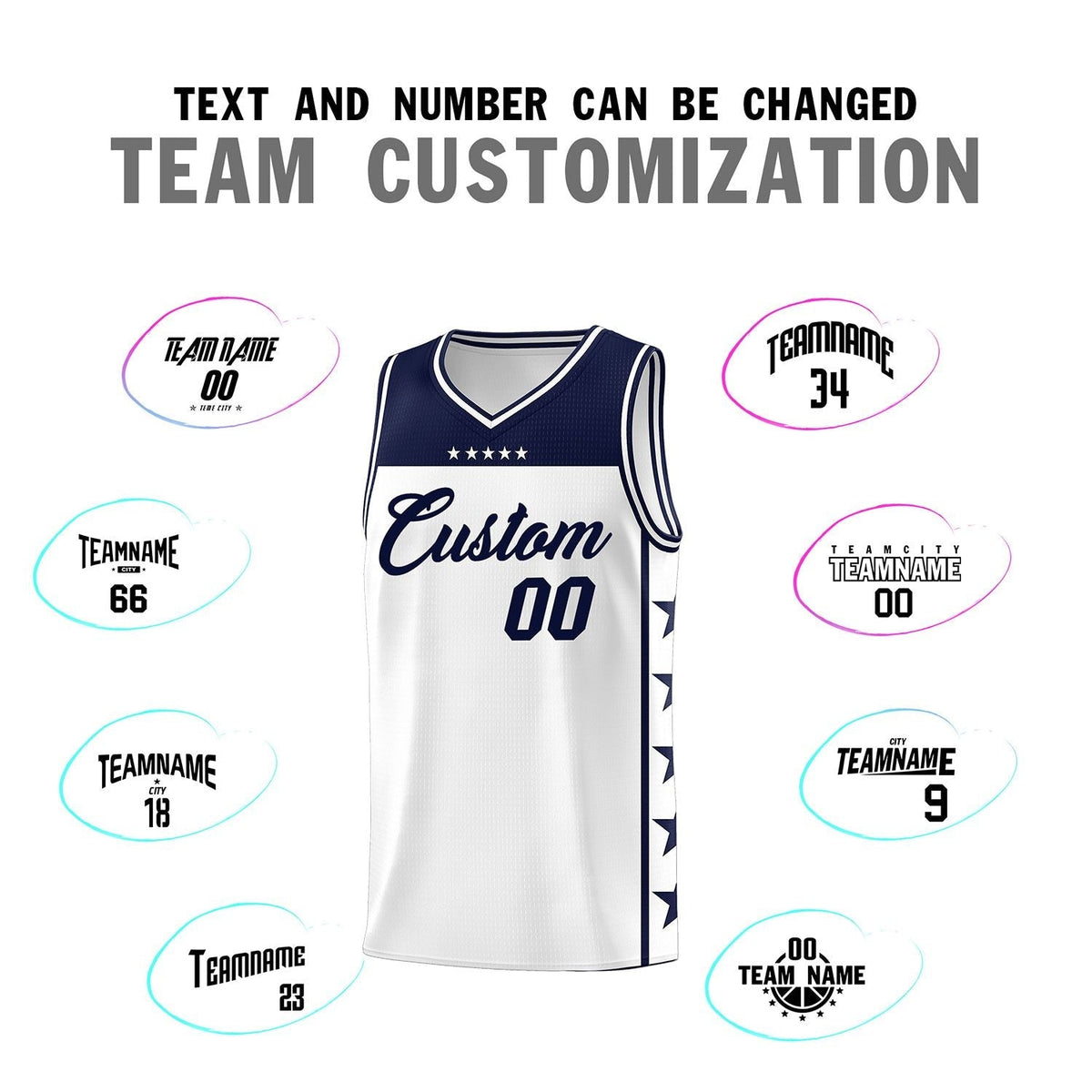Custom White Navy Personalized Star Pattern Sports Uniform Basketball Jersey Limited