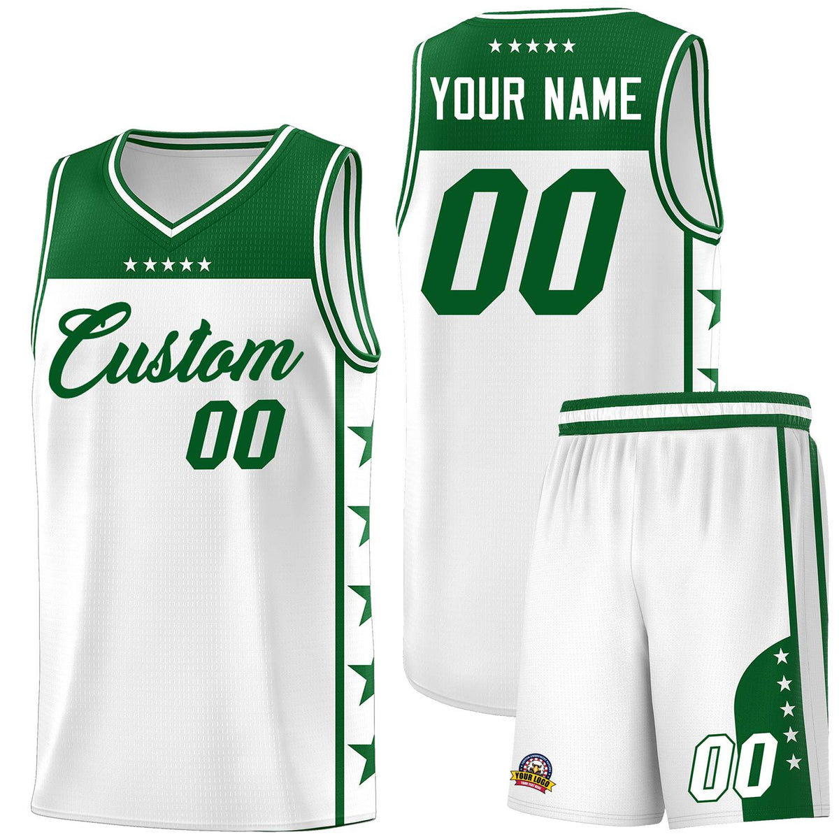 Custom White Kelly Green Personalized Star Pattern Sports Uniform Basketball Jersey