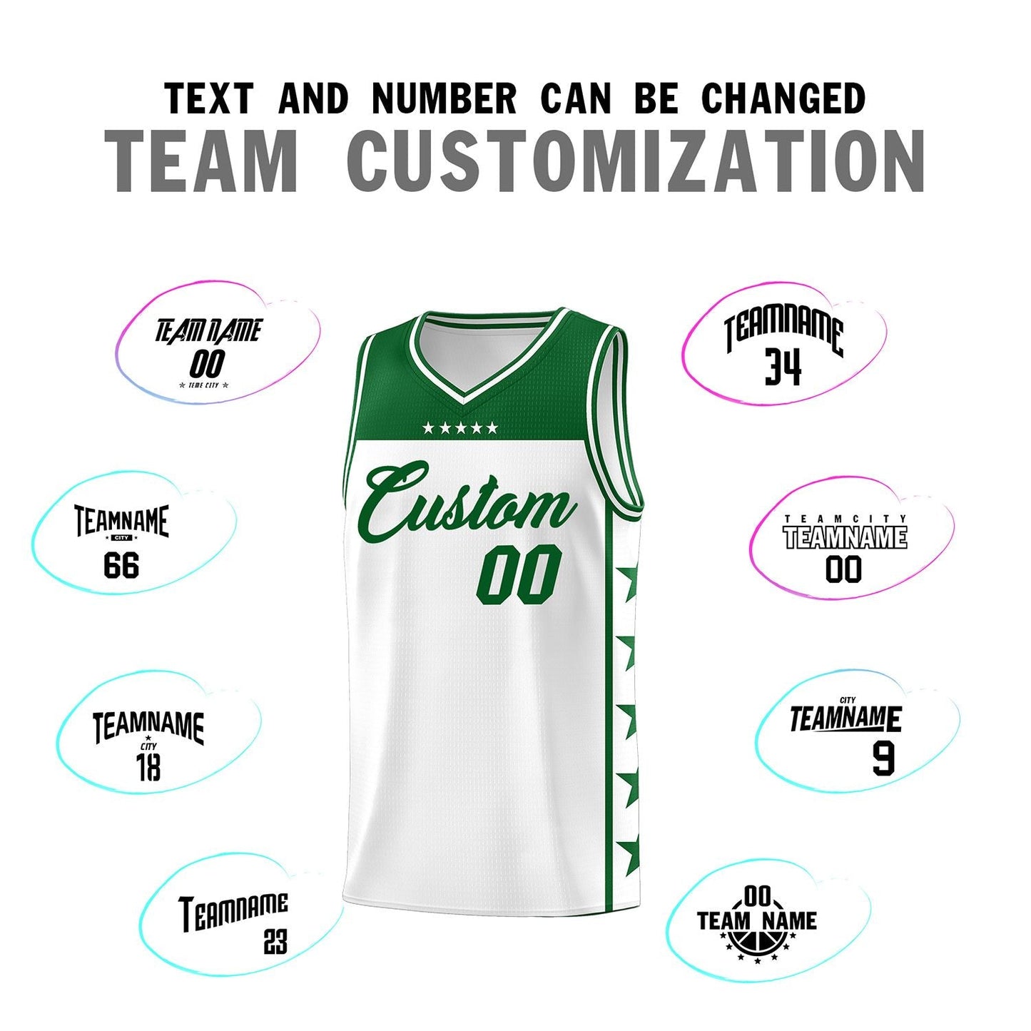 Custom White Kelly Green Personalized Star Pattern Sports Uniform Basketball Jersey Limited