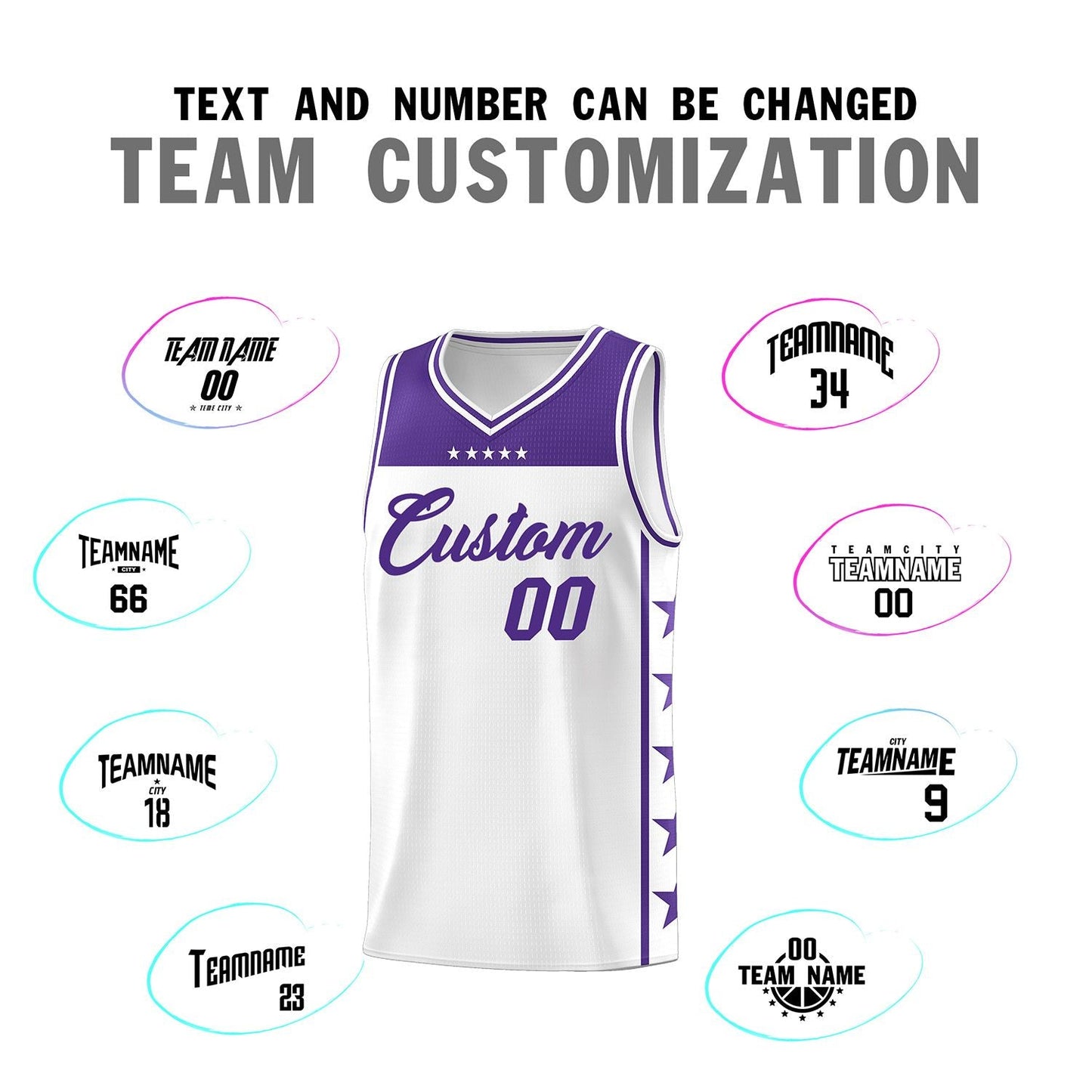 Custom White Purple Personalized Star Pattern Sports Uniform Basketball Jersey Limited