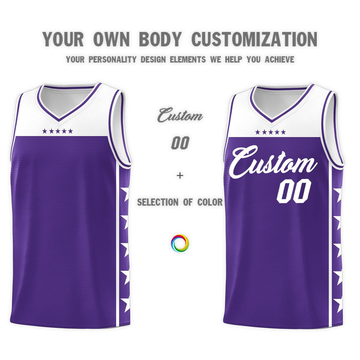 Custom Purple White Personalized Star Pattern Sports Uniform Basketball Jersey Limited
