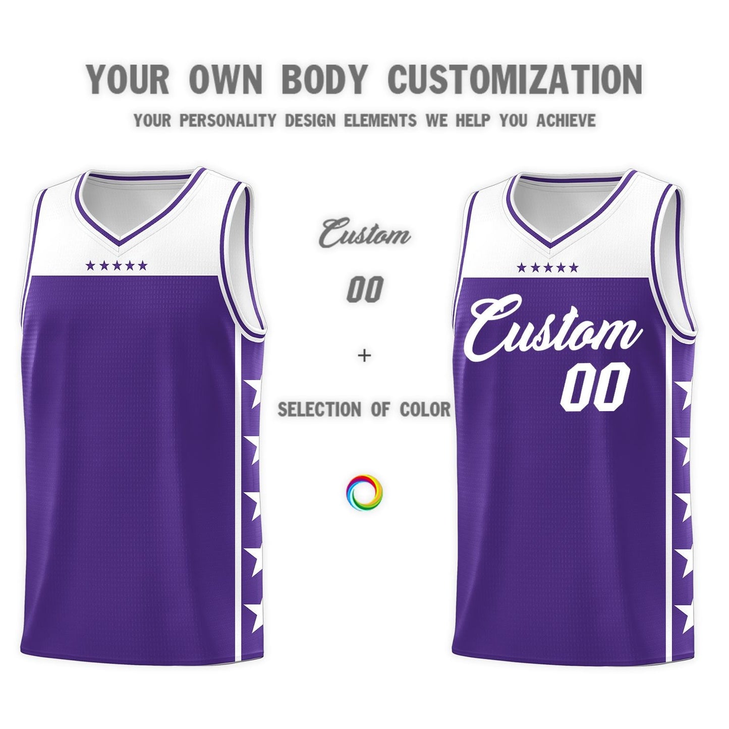 Custom Purple White Personalized Star Pattern Sports Uniform Basketball Jersey Limited