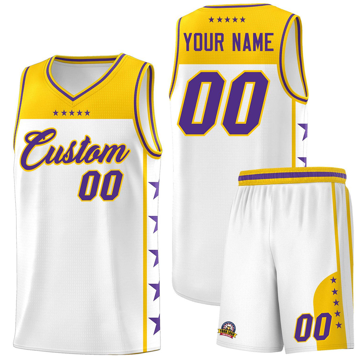 Custom White Purple Personalized Star Pattern Sports Uniform Basketball Jersey