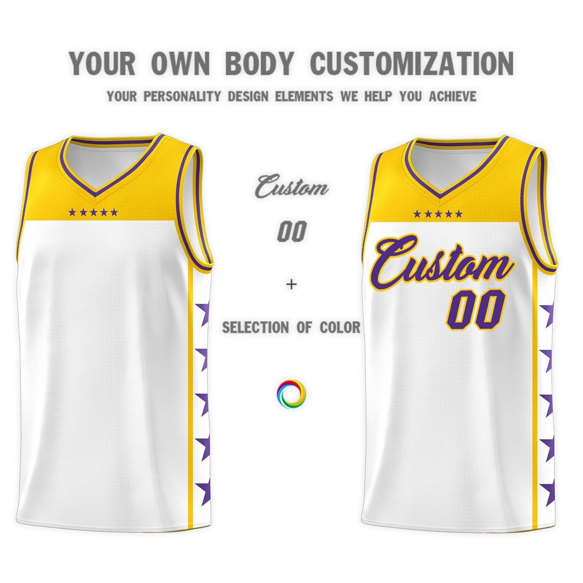 Custom White Purple Personalized Star Pattern Sports Uniform Basketball Jersey Limited