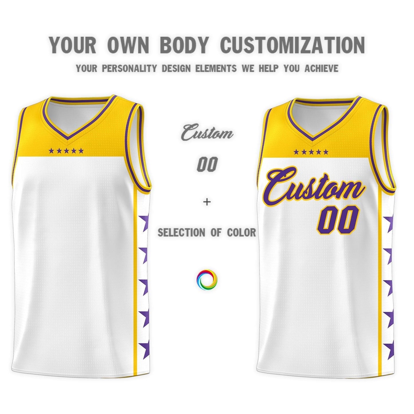 Custom White Purple Personalized Star Pattern Sports Uniform Basketball Jersey Limited