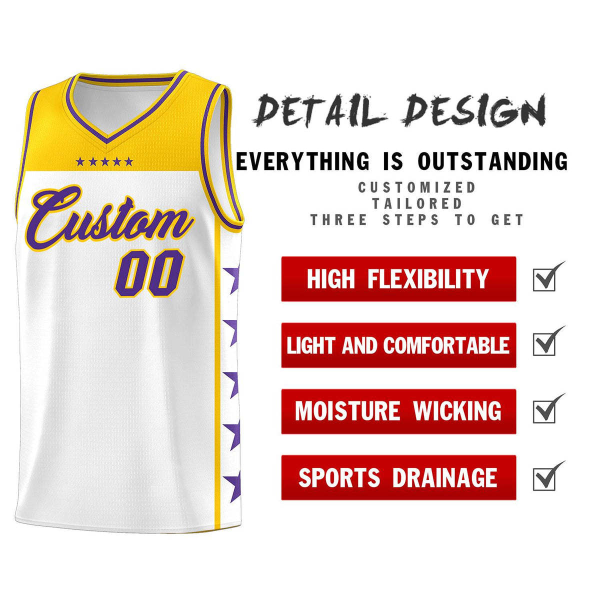 Custom White Purple Personalized Star Pattern Sports Uniform Basketball Jersey Limited