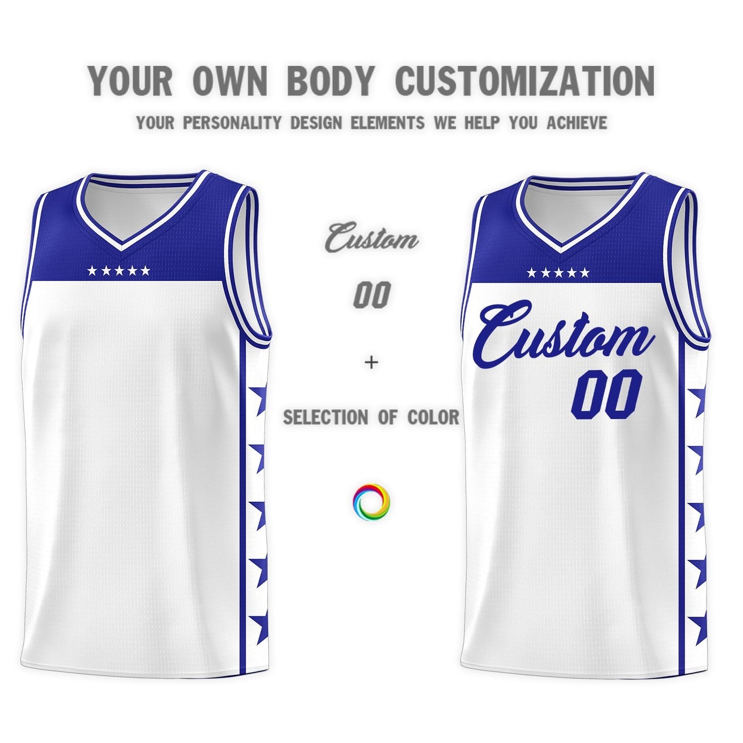 Custom White Royal Personalized Star Pattern Sports Uniform Basketball Jersey Limited