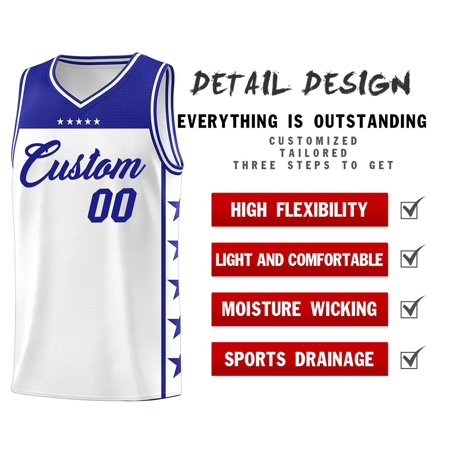 Custom White Royal Personalized Star Pattern Sports Uniform Basketball Jersey Limited