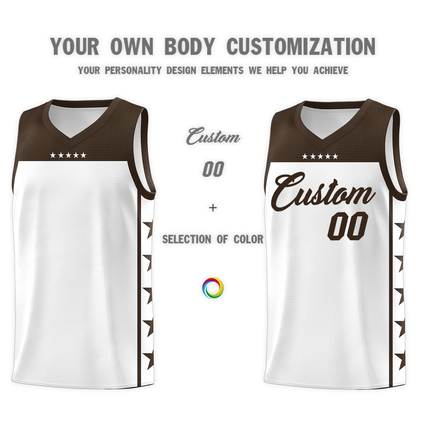 Custom White Brown Personalized Star Pattern Sports Uniform Basketball Jersey Limited