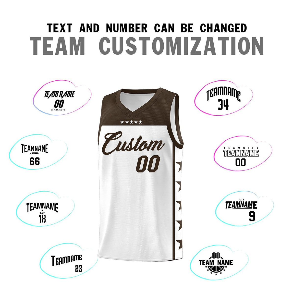 Custom White Brown Personalized Star Pattern Sports Uniform Basketball Jersey Limited