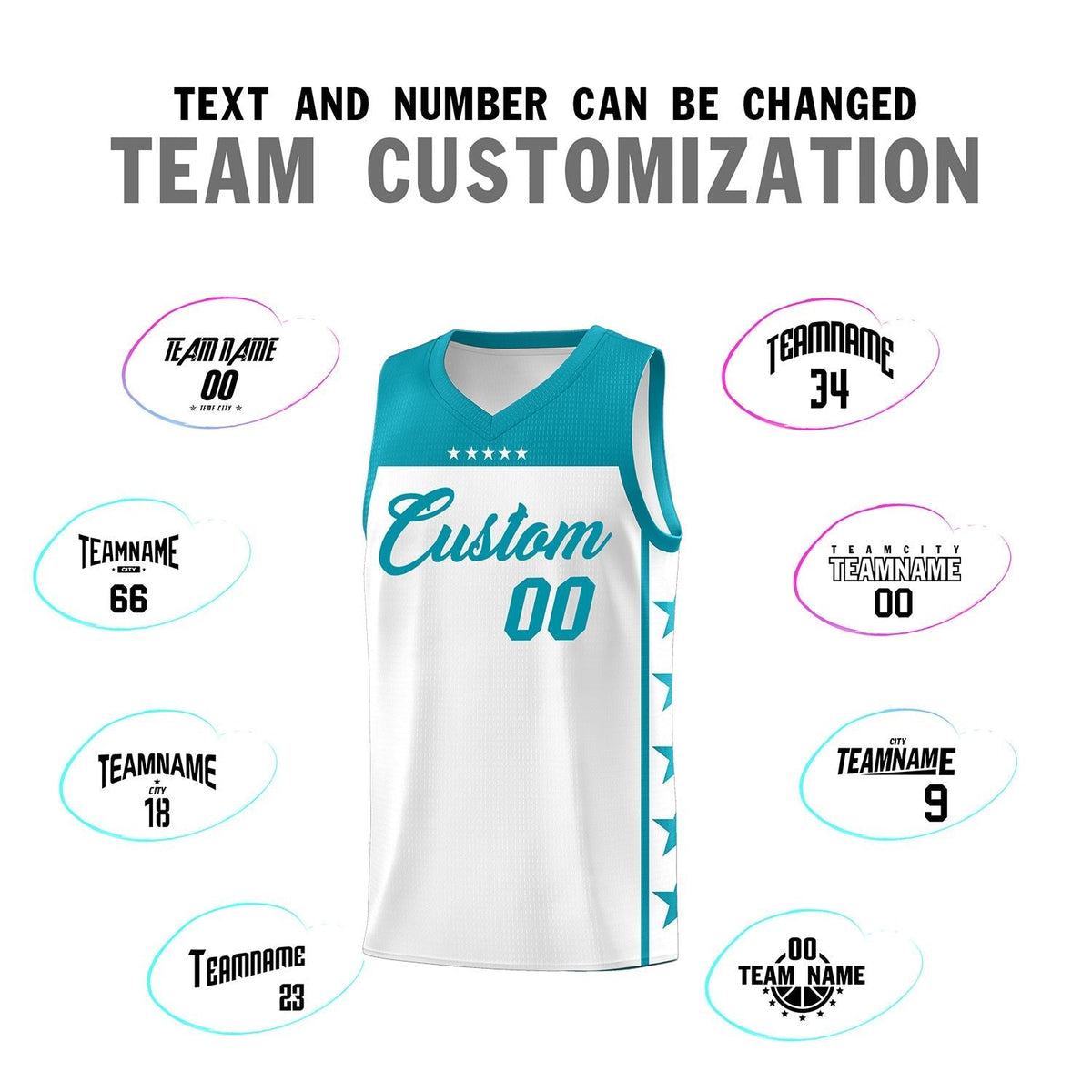 Custom White Aqua Personalized Star Pattern Sports Uniform Basketball Jersey Limited