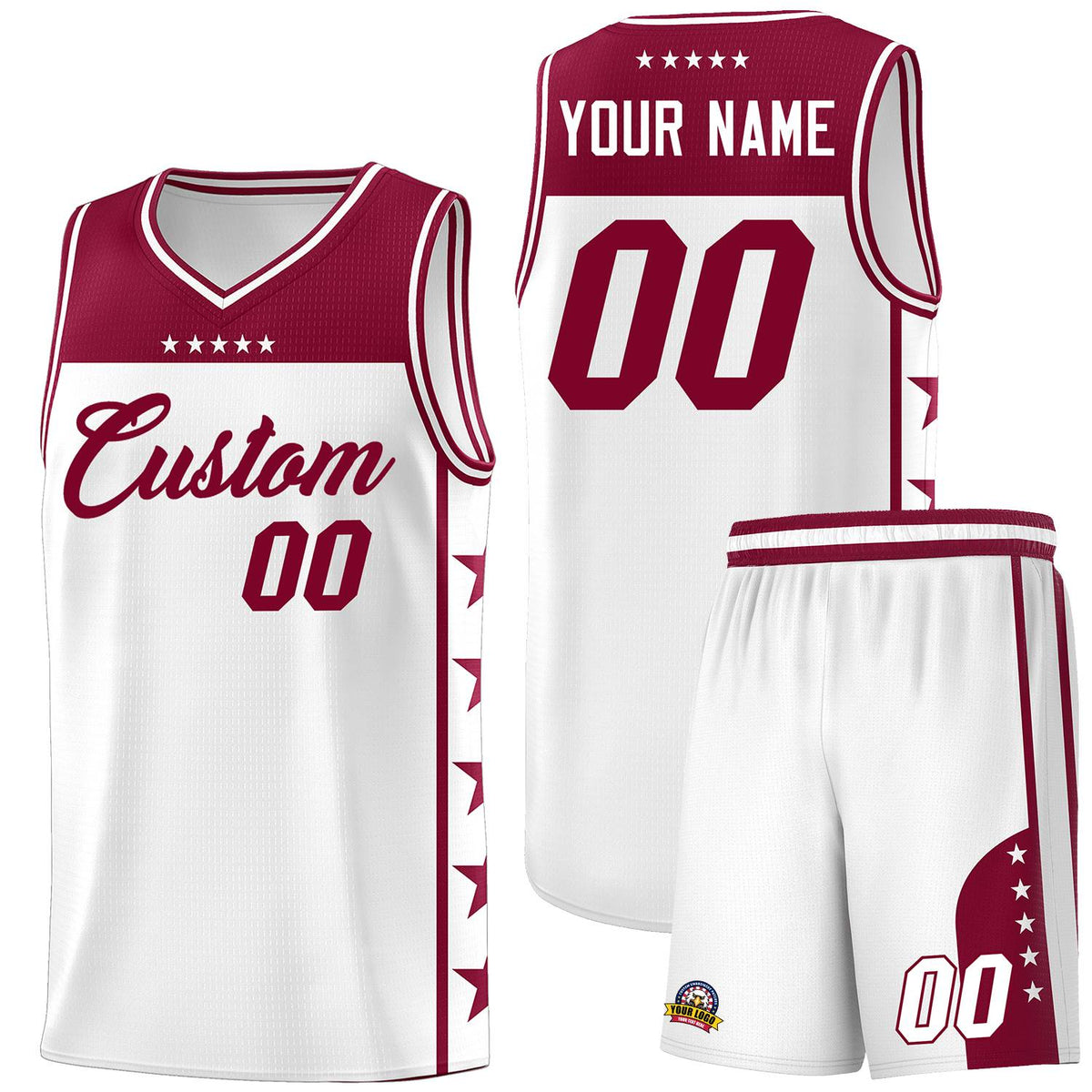 Custom White Crimson Personalized Star Pattern Sports Uniform Basketball Jersey