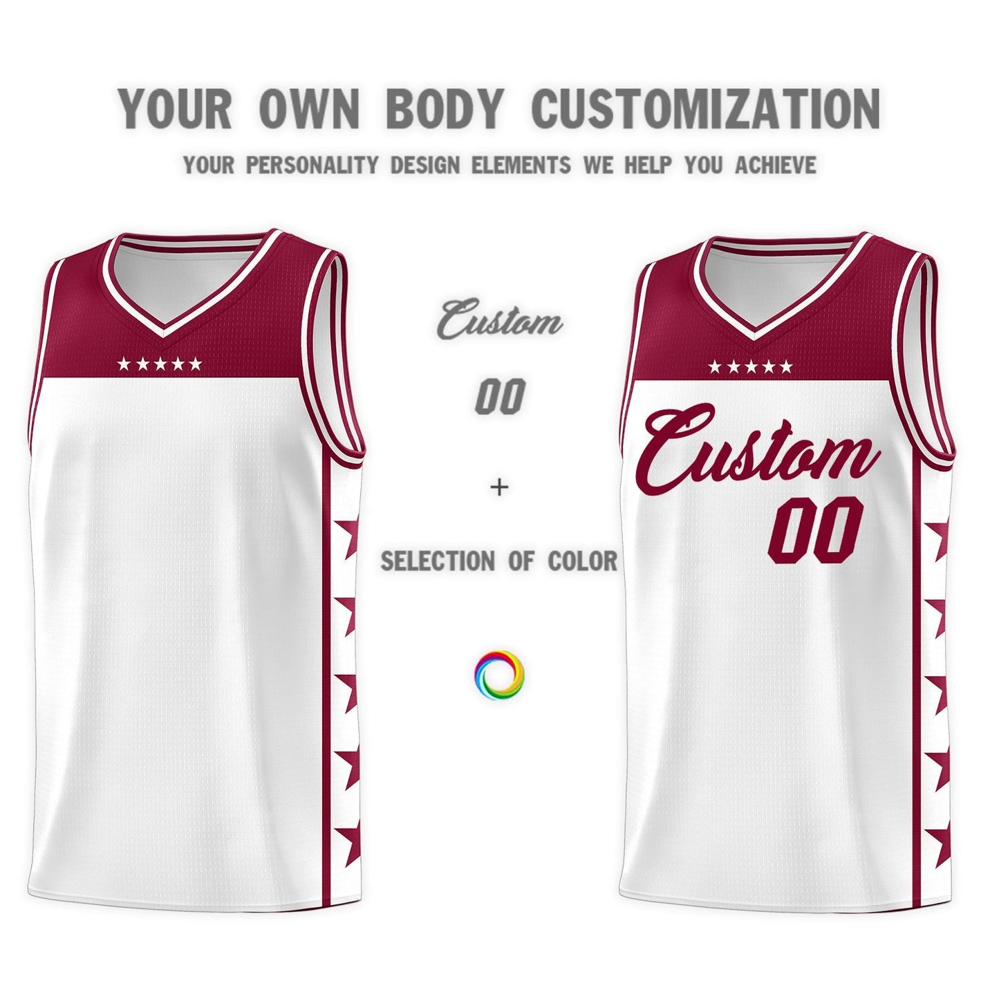 Custom White Crimson Personalized Star Pattern Sports Uniform Basketball Jersey Limited