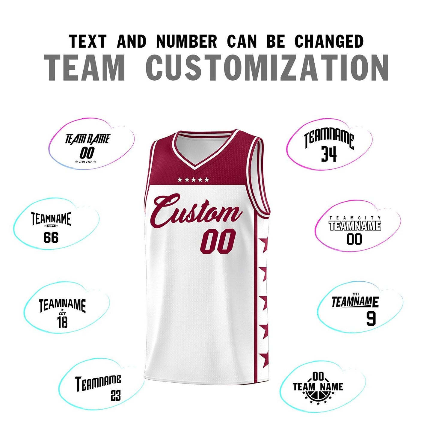 Custom White Crimson Personalized Star Pattern Sports Uniform Basketball Jersey Limited