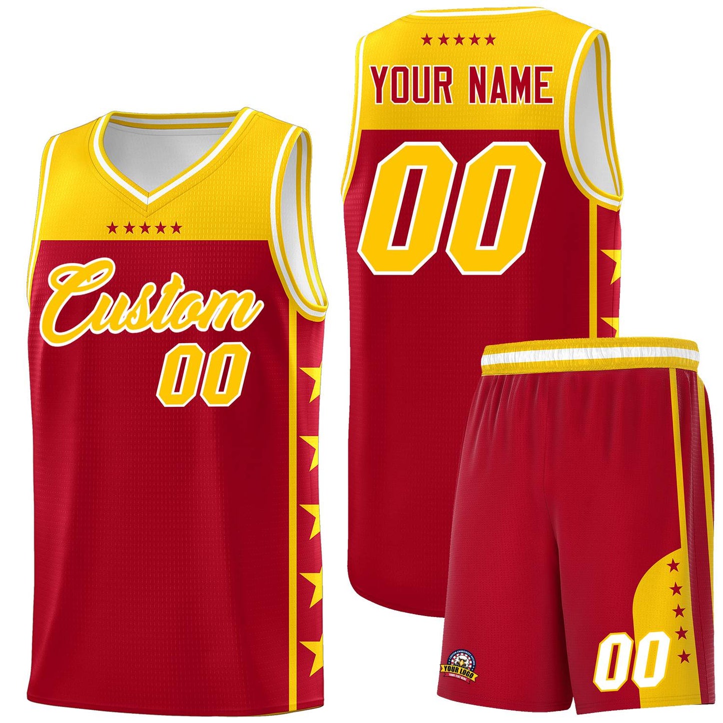 Custom Red Yellow Personalized Star Pattern Sports Uniform Basketball Jersey