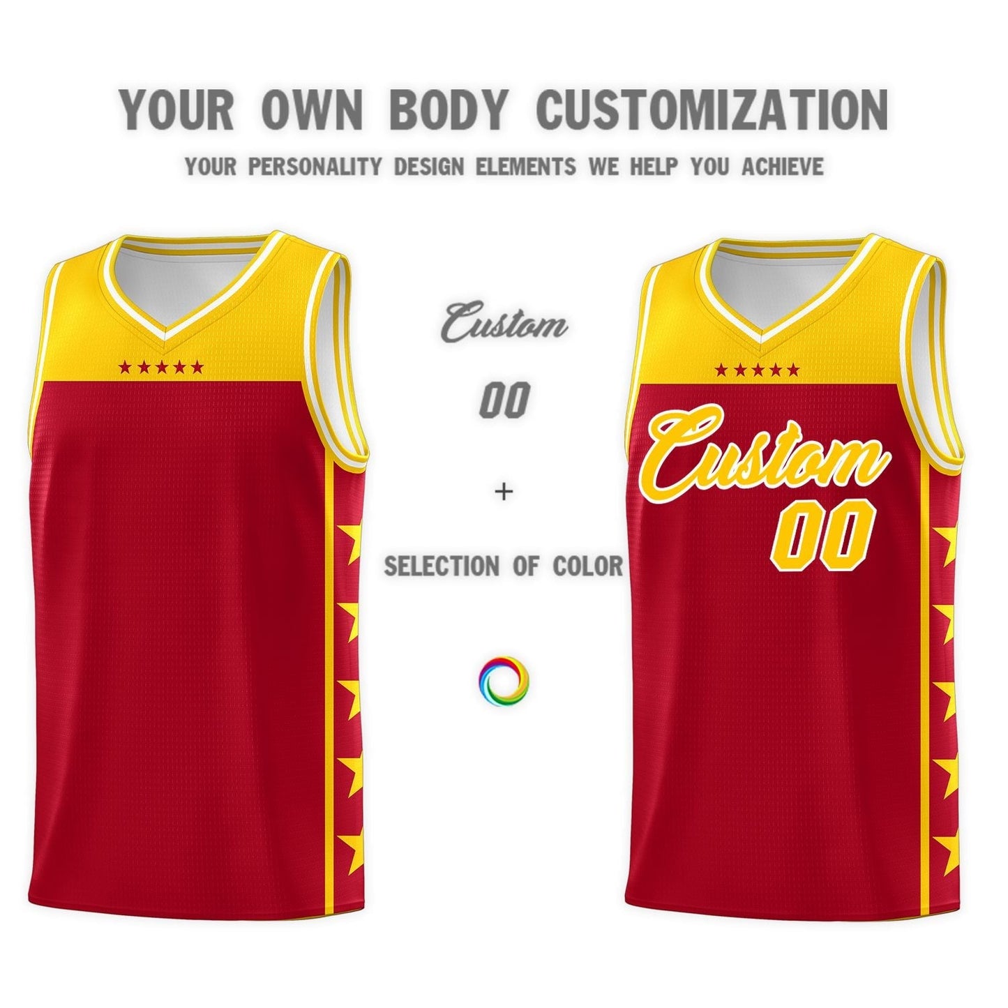 Custom Red Yellow Personalized Star Pattern Sports Uniform Basketball Jersey Limited