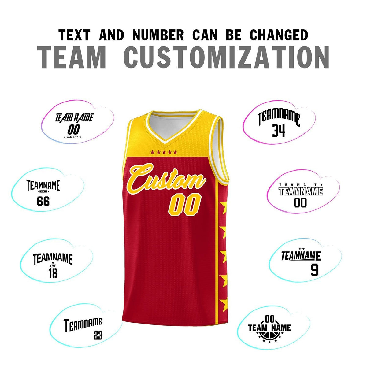 Custom Red Yellow Personalized Star Pattern Sports Uniform Basketball Jersey Limited