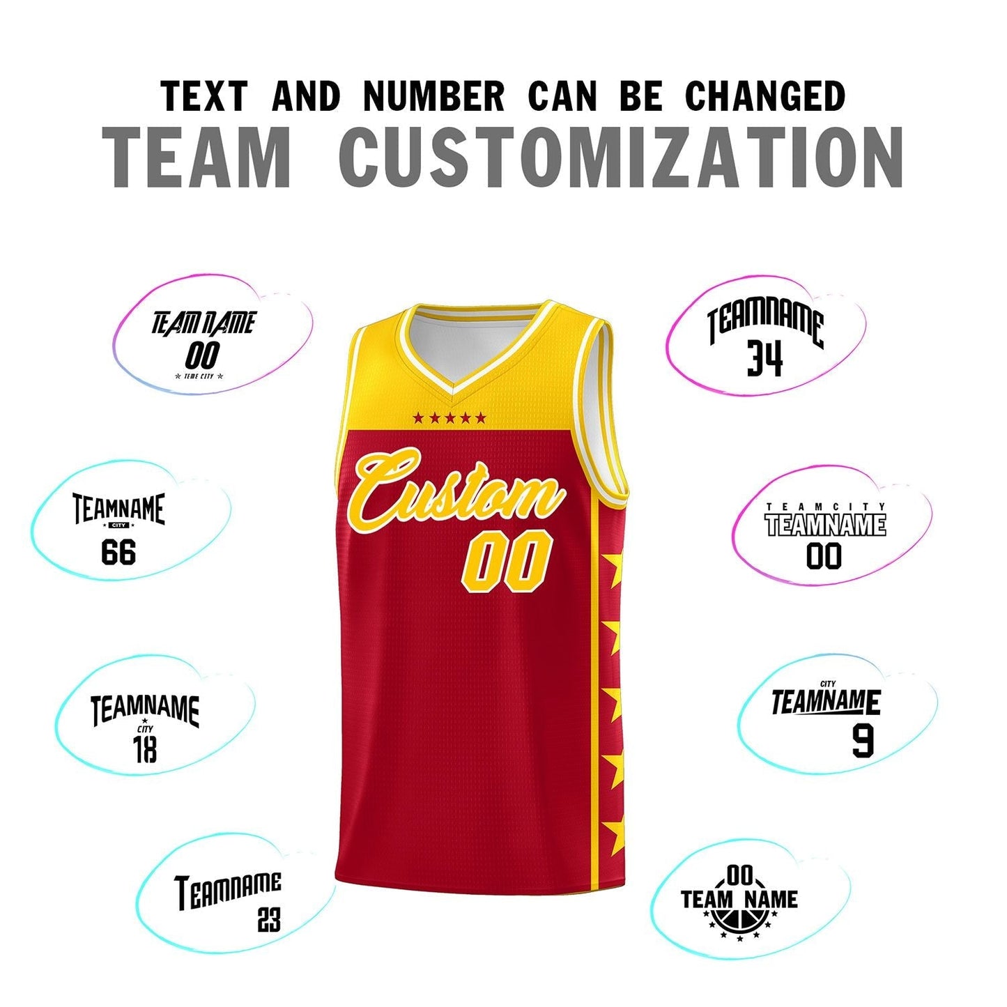 Custom Red Yellow Personalized Star Pattern Sports Uniform Basketball Jersey Limited