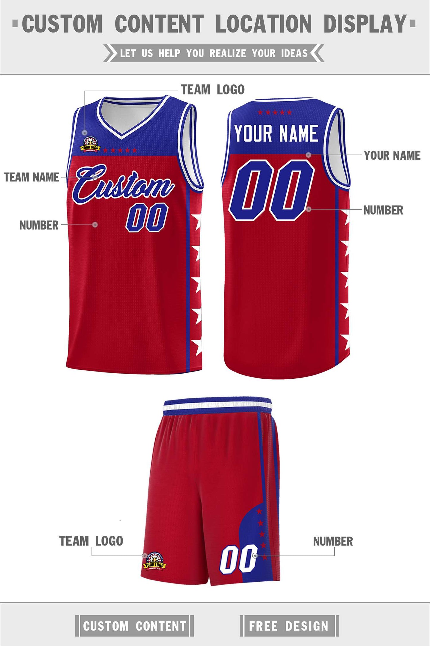 Custom Red Royal Personalized Star Pattern Sports Uniform Basketball Jersey Limited