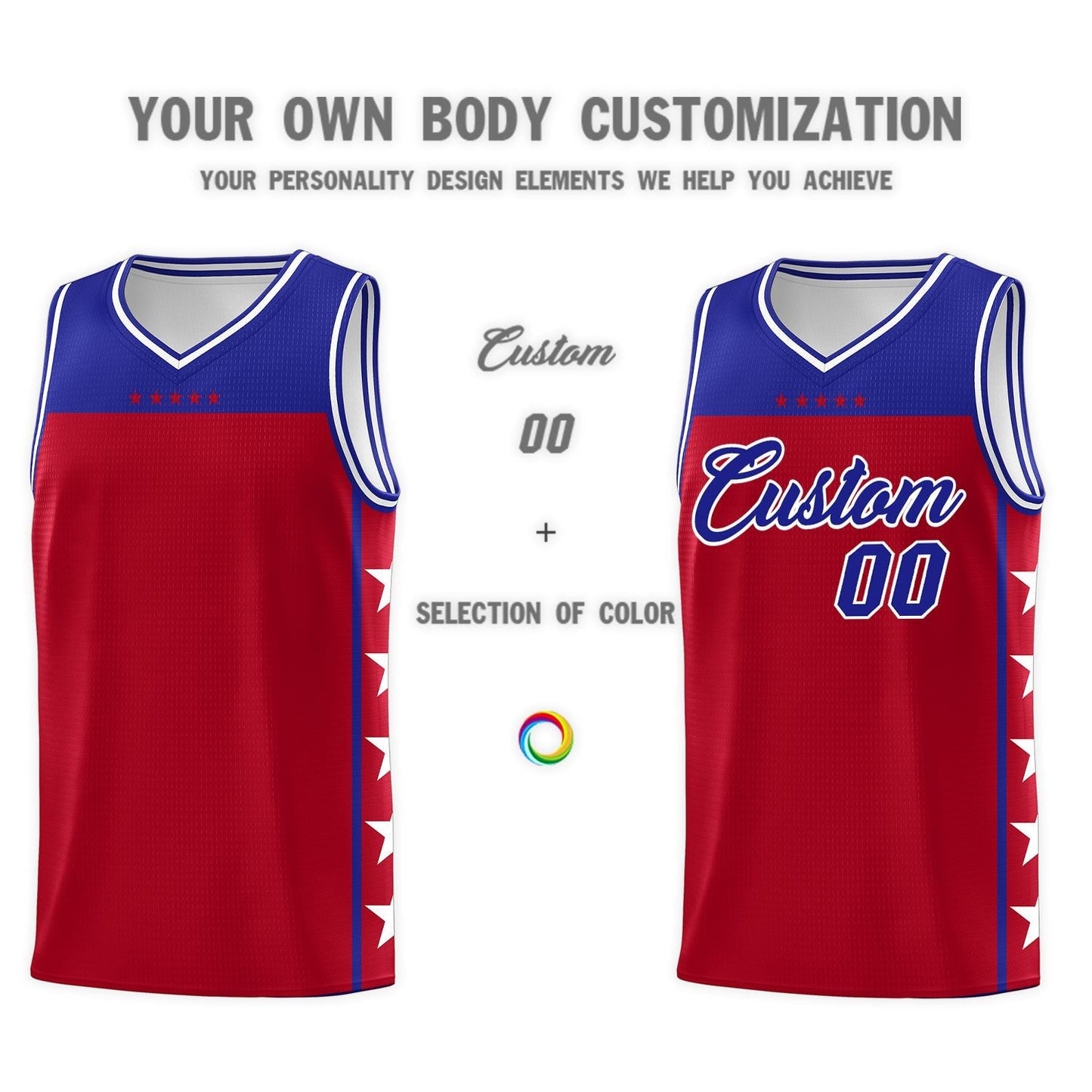 Custom Red Royal Personalized Star Pattern Sports Uniform Basketball Jersey Limited