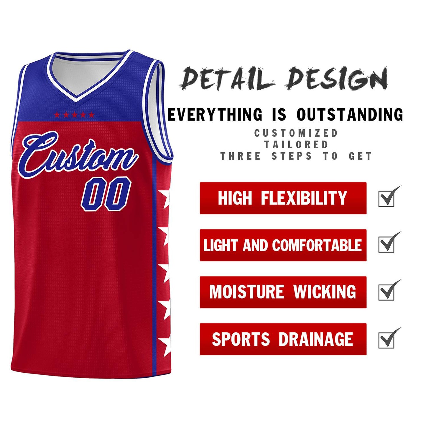 Custom Red Royal Personalized Star Pattern Sports Uniform Basketball Jersey Limited