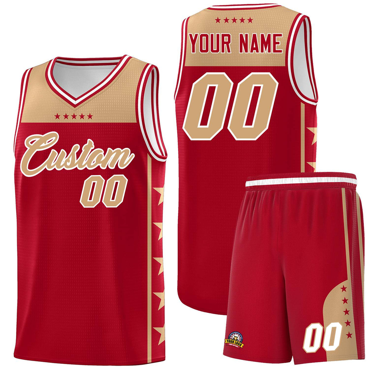Custom Red Old Gold Personalized Star Pattern Sports Uniform Basketball Jersey