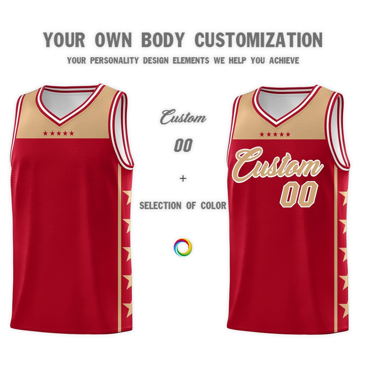 Custom Red Old Gold Personalized Star Pattern Sports Uniform Basketball Jersey Limited