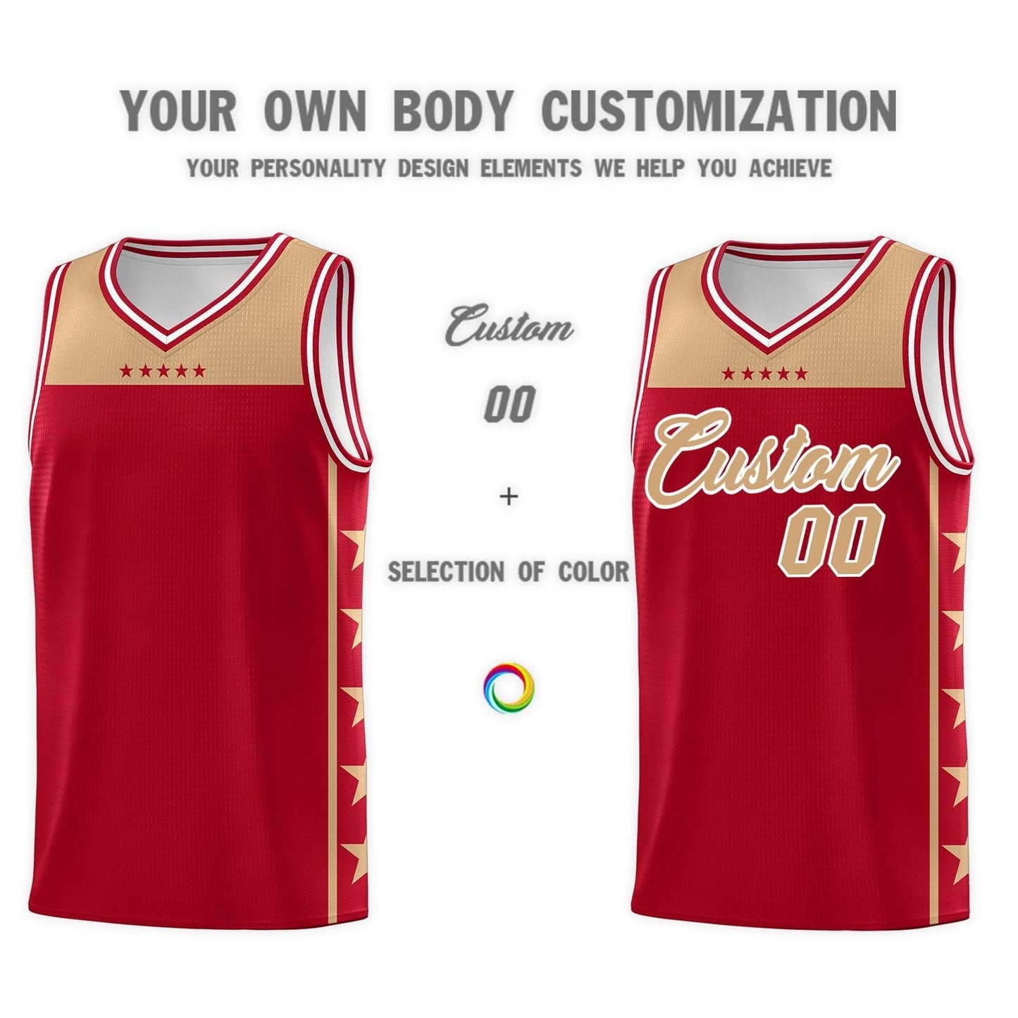Custom Red Old Gold Personalized Star Pattern Sports Uniform Basketball Jersey Limited