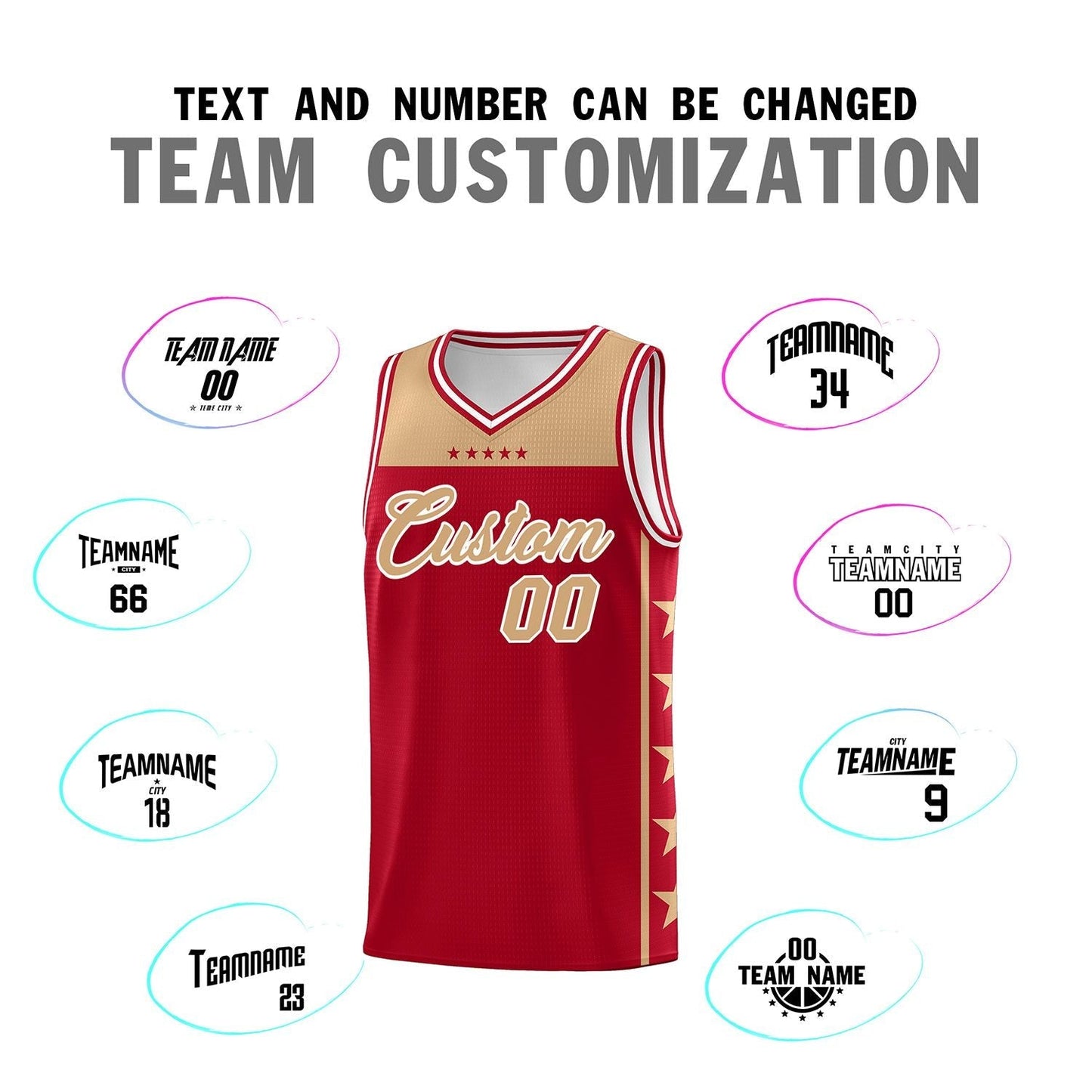 Custom Red Old Gold Personalized Star Pattern Sports Uniform Basketball Jersey Limited