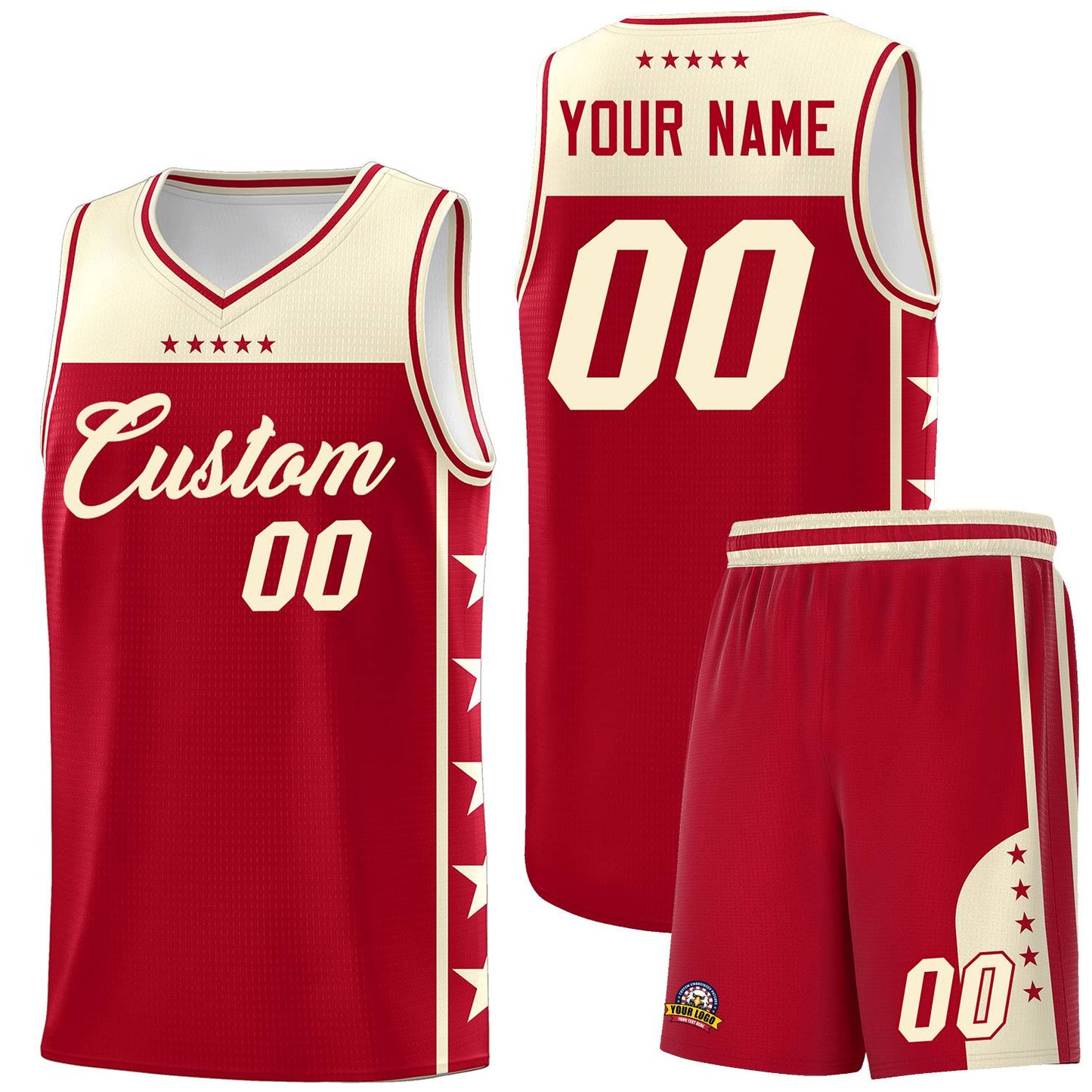 Custom Red Cream Personalized Star Pattern Sports Uniform Basketball Jersey