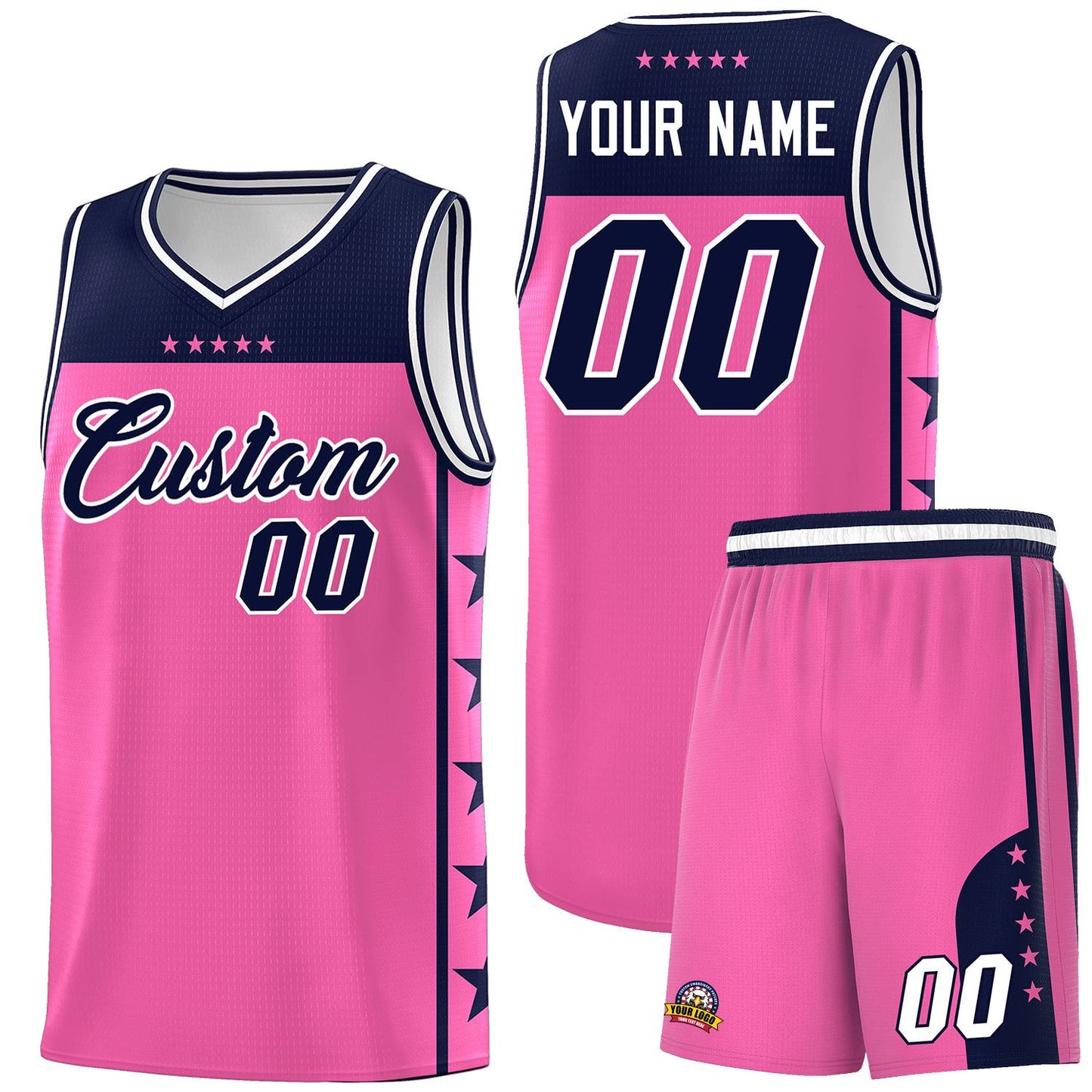 Custom Pink Navy Personalized Star Pattern Sports Uniform Basketball Jersey