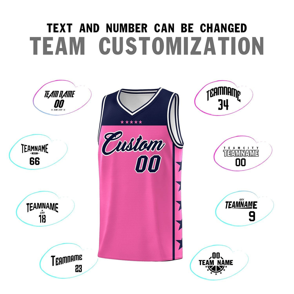 Custom Pink Navy Personalized Star Pattern Sports Uniform Basketball Jersey Limited