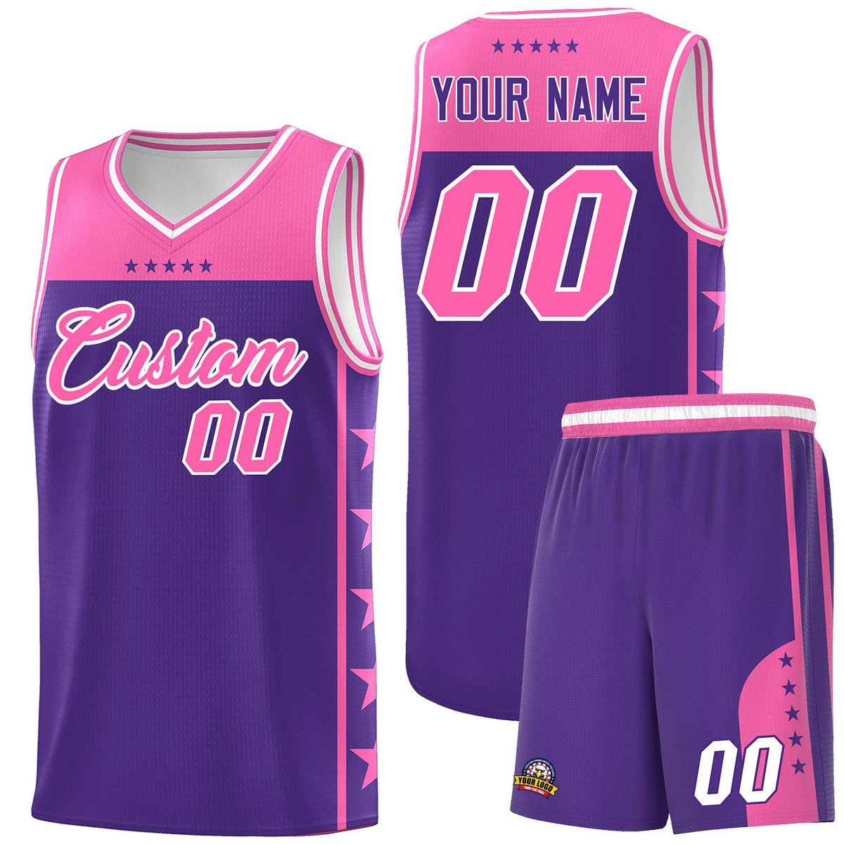 Custom Purple Pink Personalized Star Pattern Sports Uniform Basketball Jersey