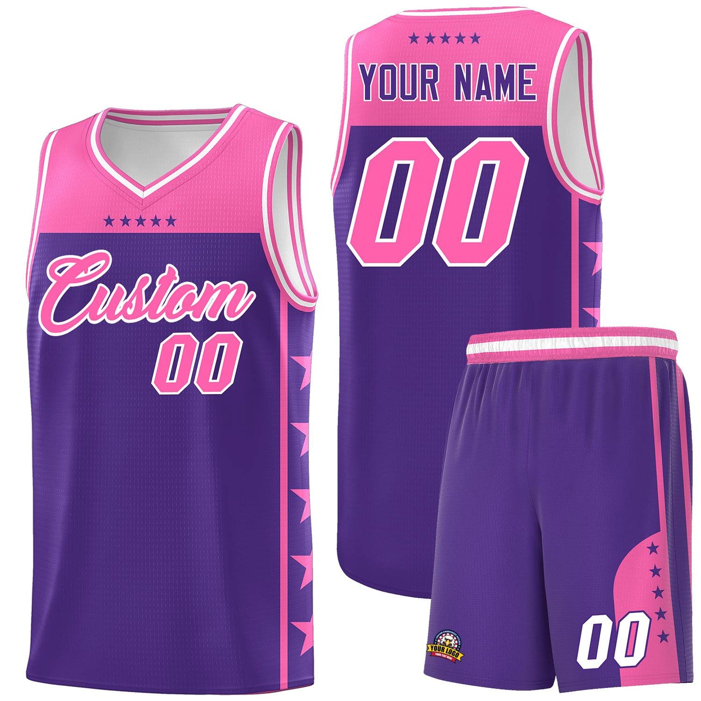 Custom Purple Pink Personalized Star Pattern Sports Uniform Basketball Jersey