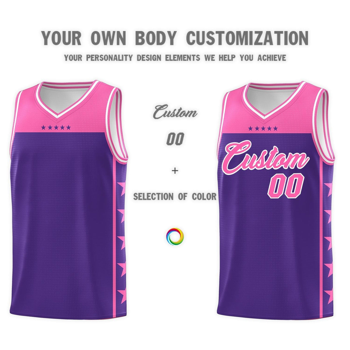 Custom Purple Pink Personalized Star Pattern Sports Uniform Basketball Jersey Limited