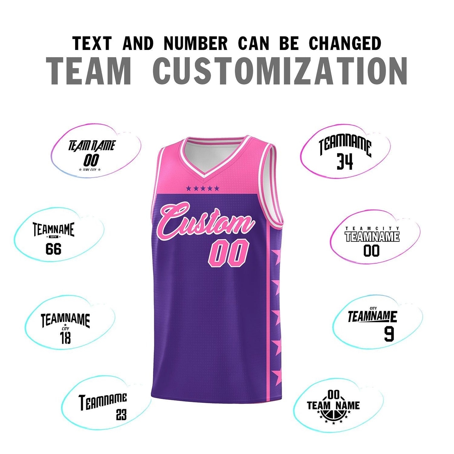 Custom Purple Pink Personalized Star Pattern Sports Uniform Basketball Jersey Limited